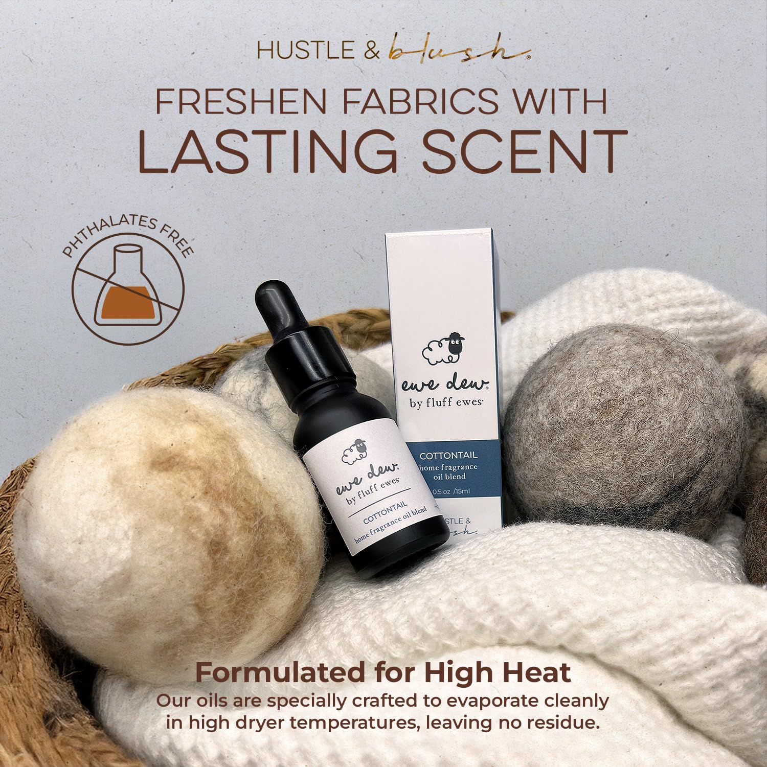 Hustle & Blush Cottontail, linge parfumé après lavage, notes florales et boisées.