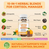 Gommes cortisol HUUAYAO, gros plan sur ingrédients, détente et concentration légère.