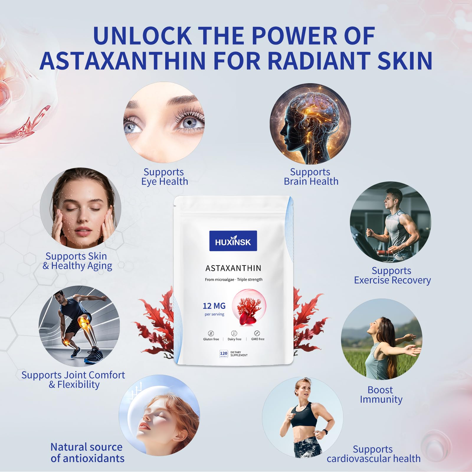 HUXINSK Astaxanthine 12 mg – gélules molles faciles à avaler