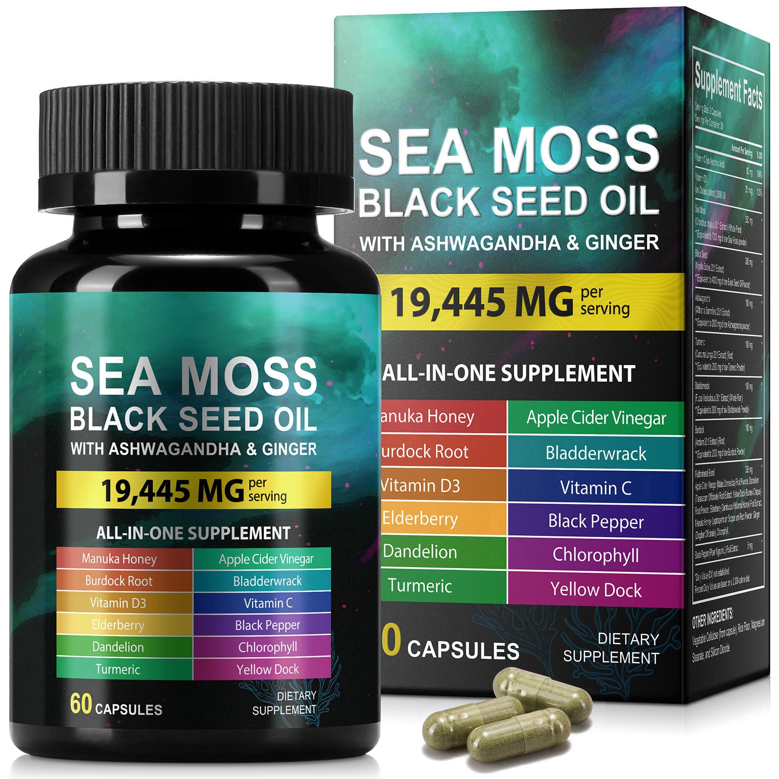 HUYEHF bouteille-capules algues-marines et huile de nigelle pour le bien-être quotidien.