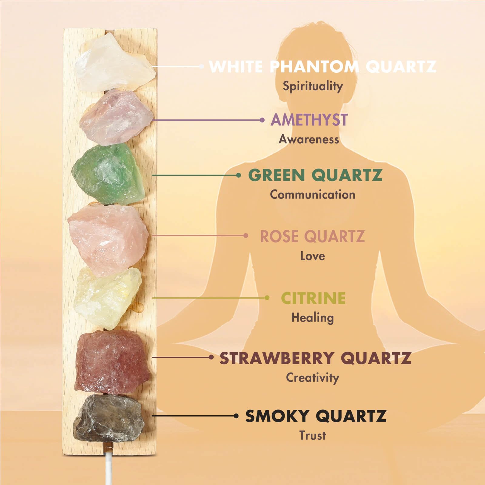 HYAMVOR lampe-chevet cristaux 7 chakras: lumière apaisante pour des moments de détente.