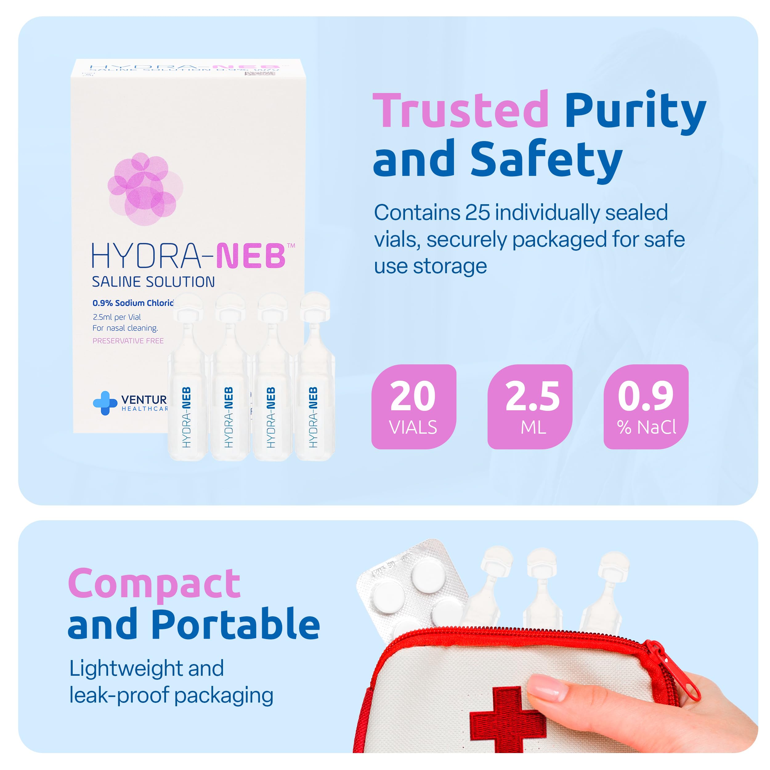 Hydra-Neb confort nasal et oculaire grâce à la solution saline.