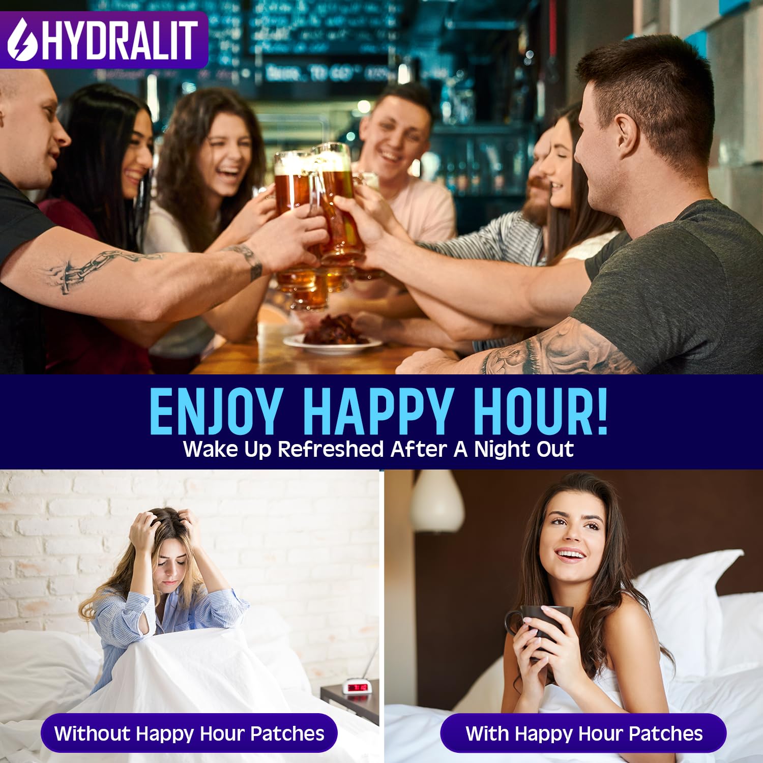 Hydralit Happy Hour Patch application discrète sur la peau pour soulagement rapide.