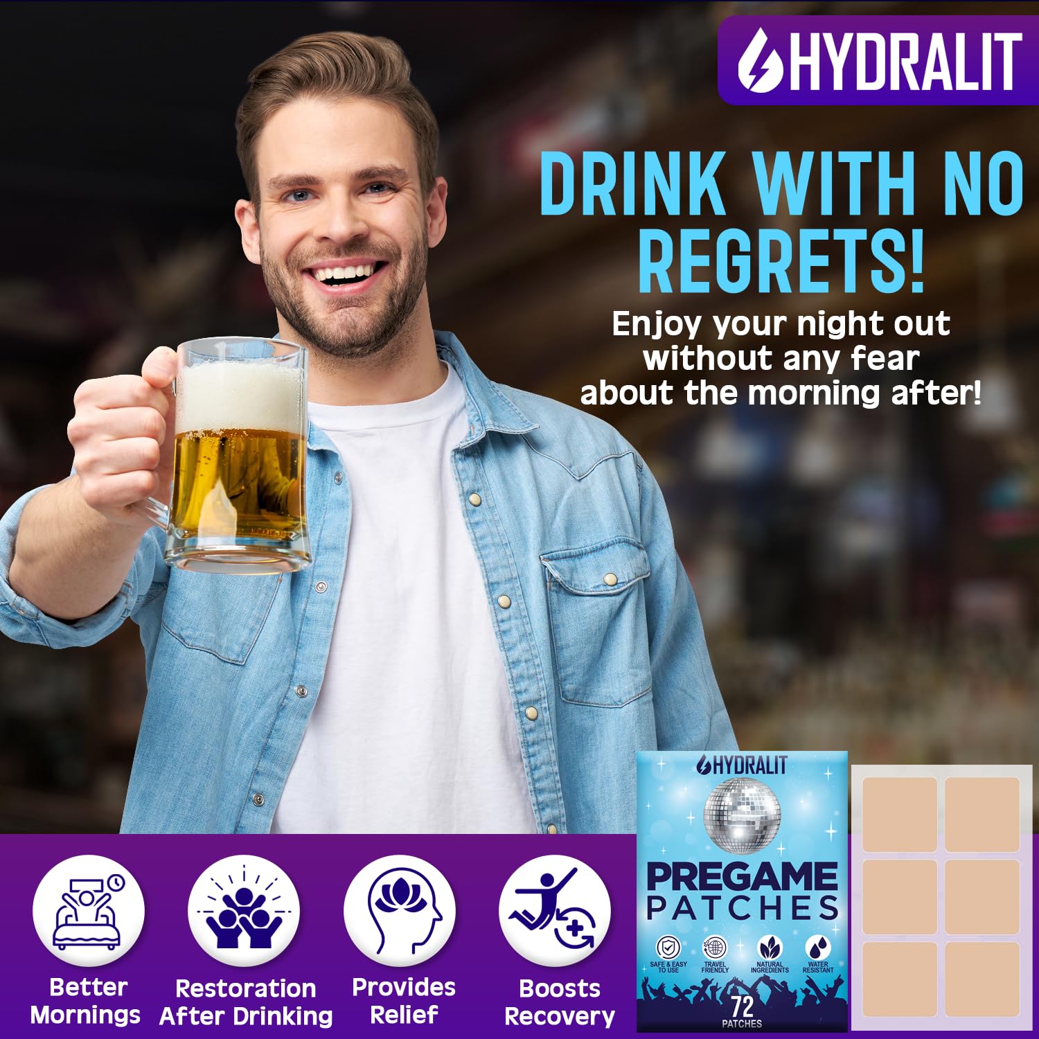 Hydralit Happy Hour Patch portable pour voyager et récupérer où que vous soyez.