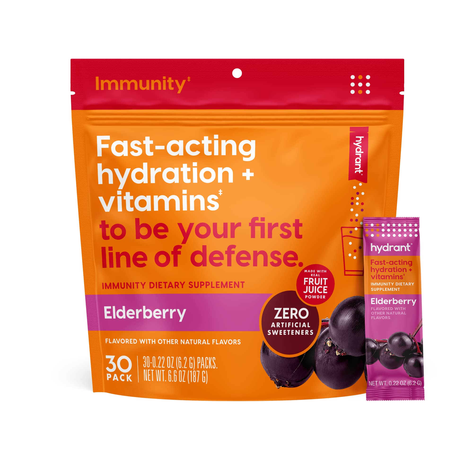 HYDRANT Immunité – sachets saveur sureau pour hydratation et soutien immunitaire.