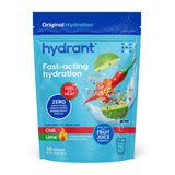 HYDRANT électrolyte en poudre Chili Lime dans emballage, hydratation rapide et pratique.