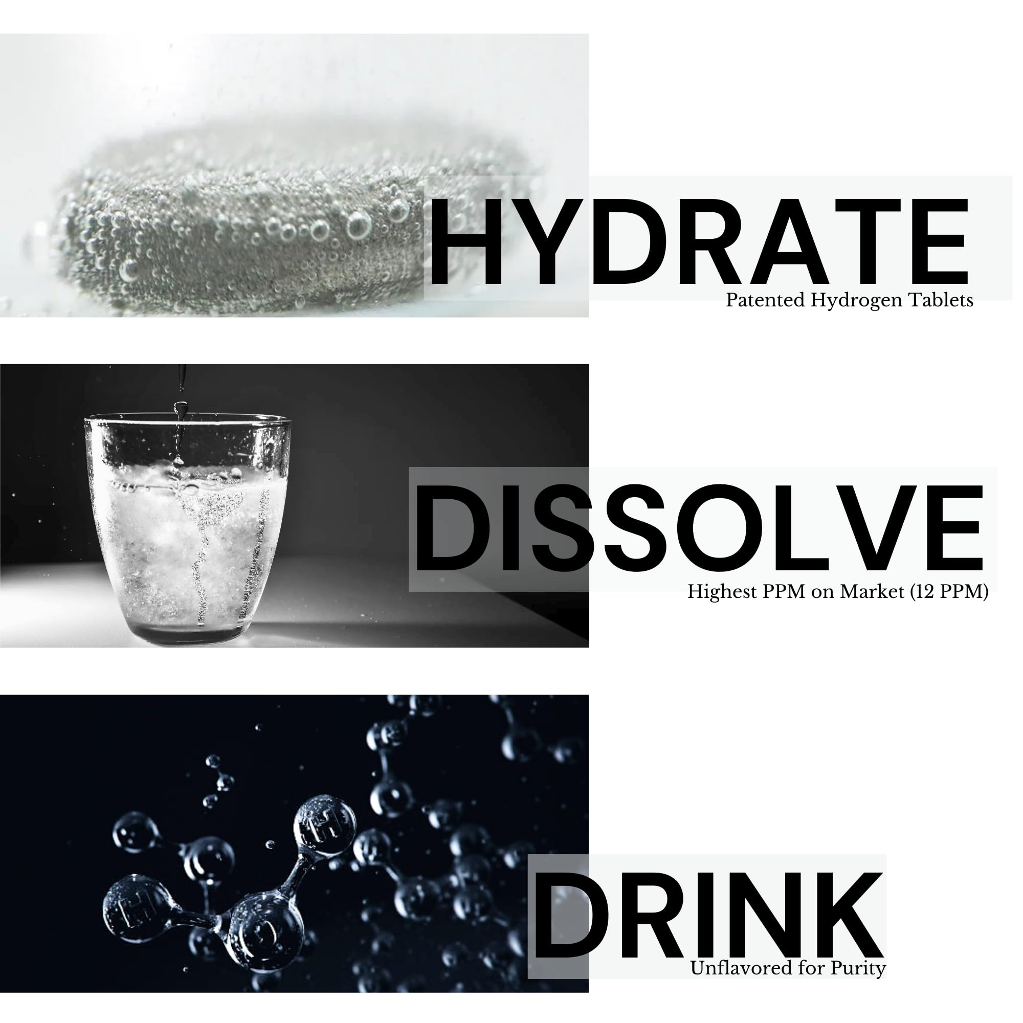 HYDRO HYDROGEN TABLETS effervescence rapide pour une boisson rafraîchissante
