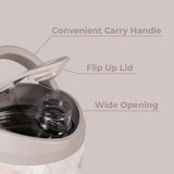 HydroJug, bouchon étanche et rabattable, transport sûr sans fuite dans un sac.