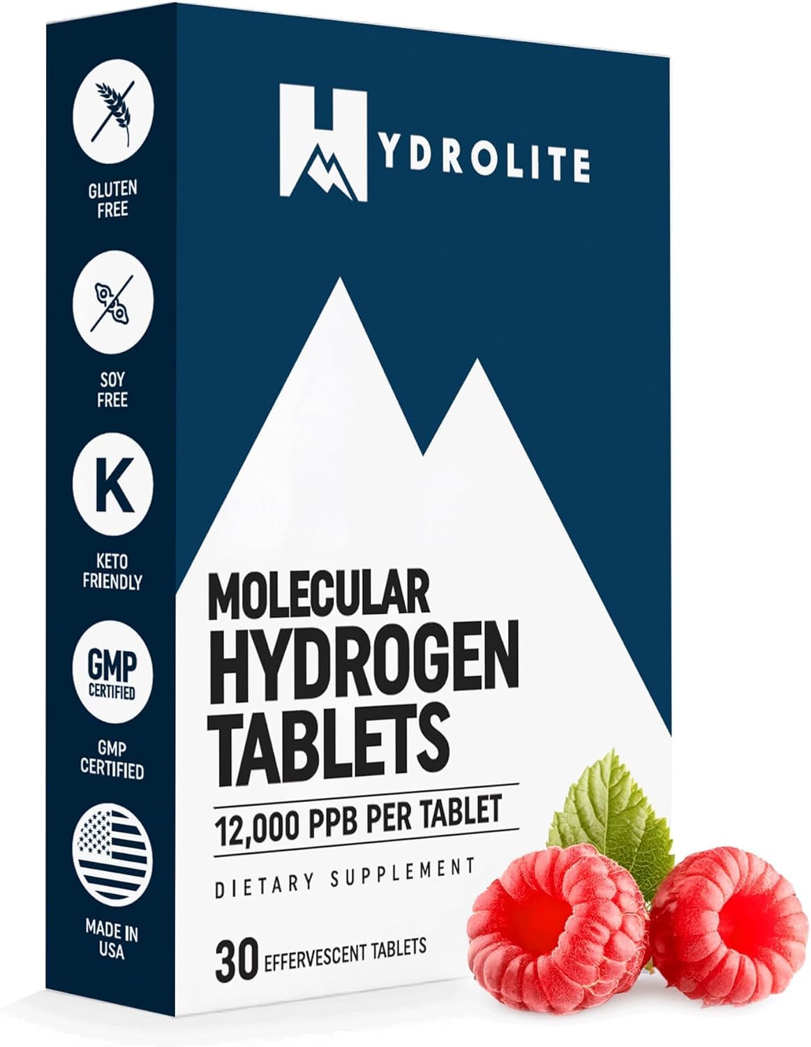 HydroLite, emballage des tablettes d hydrogène framboise, hydratation pratique et prête à emporter.