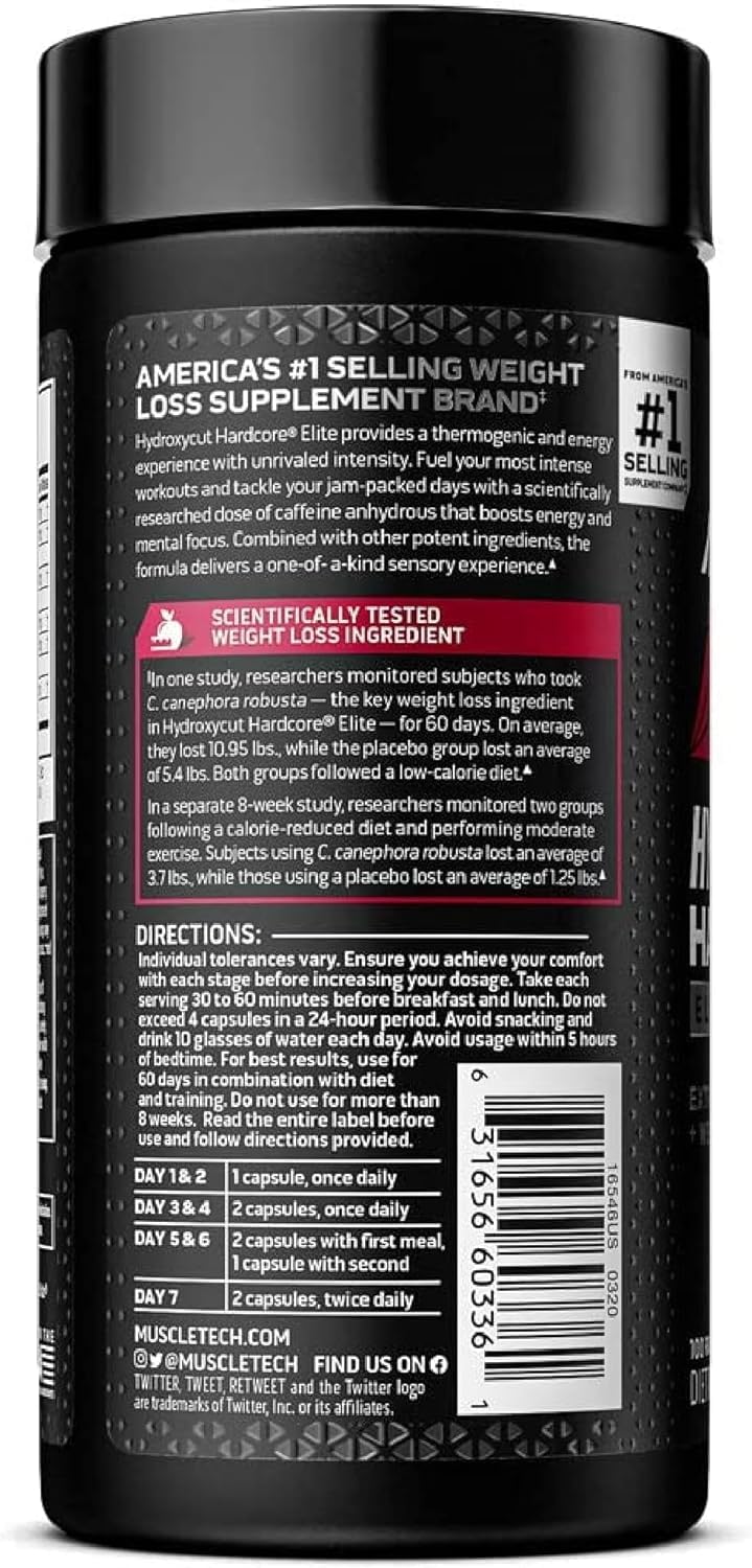 Hydroxycut Hardcore Elite : emballage clair facilitant l’utilisation et l’identification.