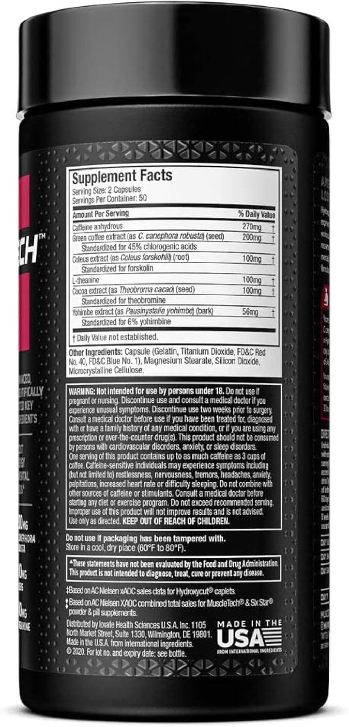 Hydroxycut Hardcore Elite : gélules à libération rapide prêtes à stimuler énergie et focus.