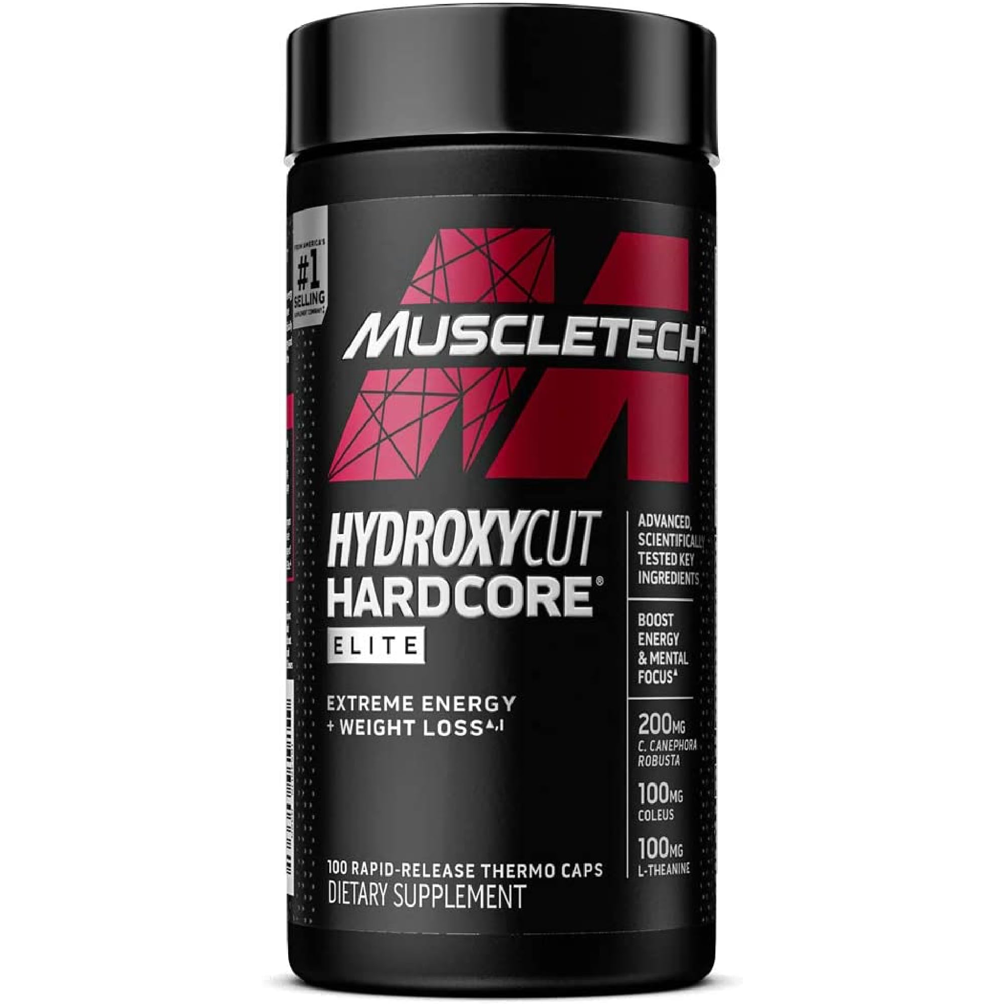 Hydroxycut Hardcore Elite : bouteille de capsules thermo pour énergie durable.