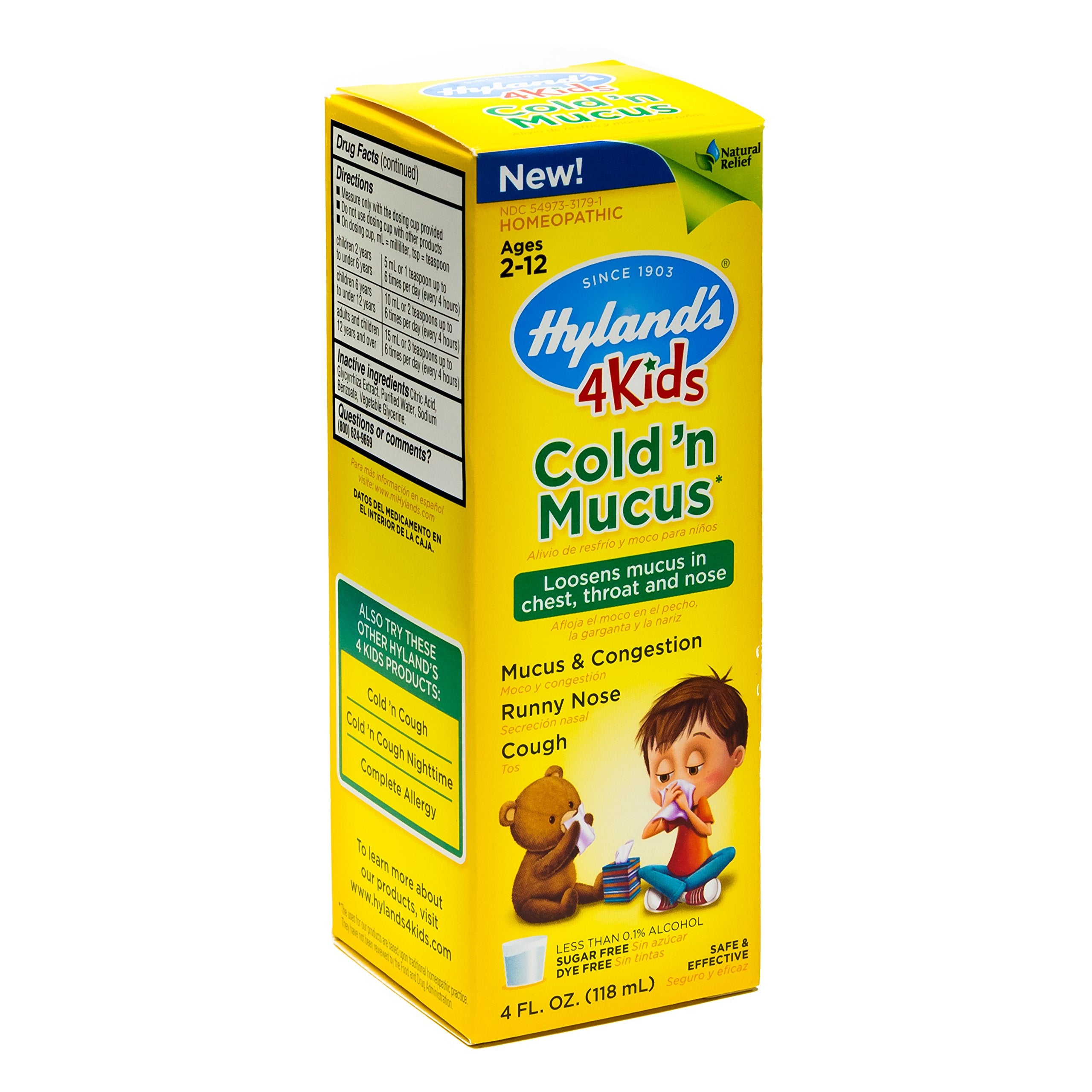 Sirop naturel Hyland's 4 Kids sans sucre, formule adaptée.