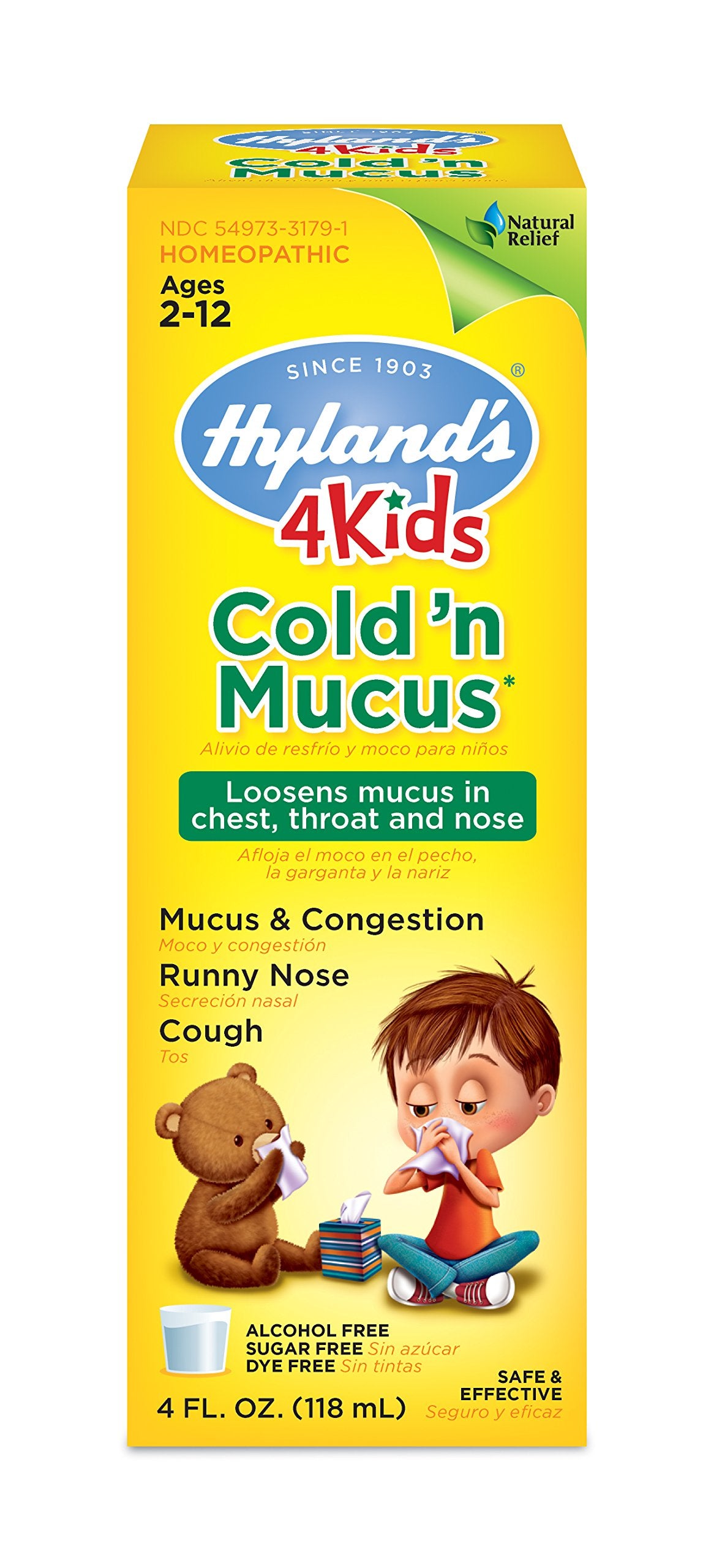 Hyland's 4 Kids rhume et mucus: bouteille facile à doser pour les enfants.