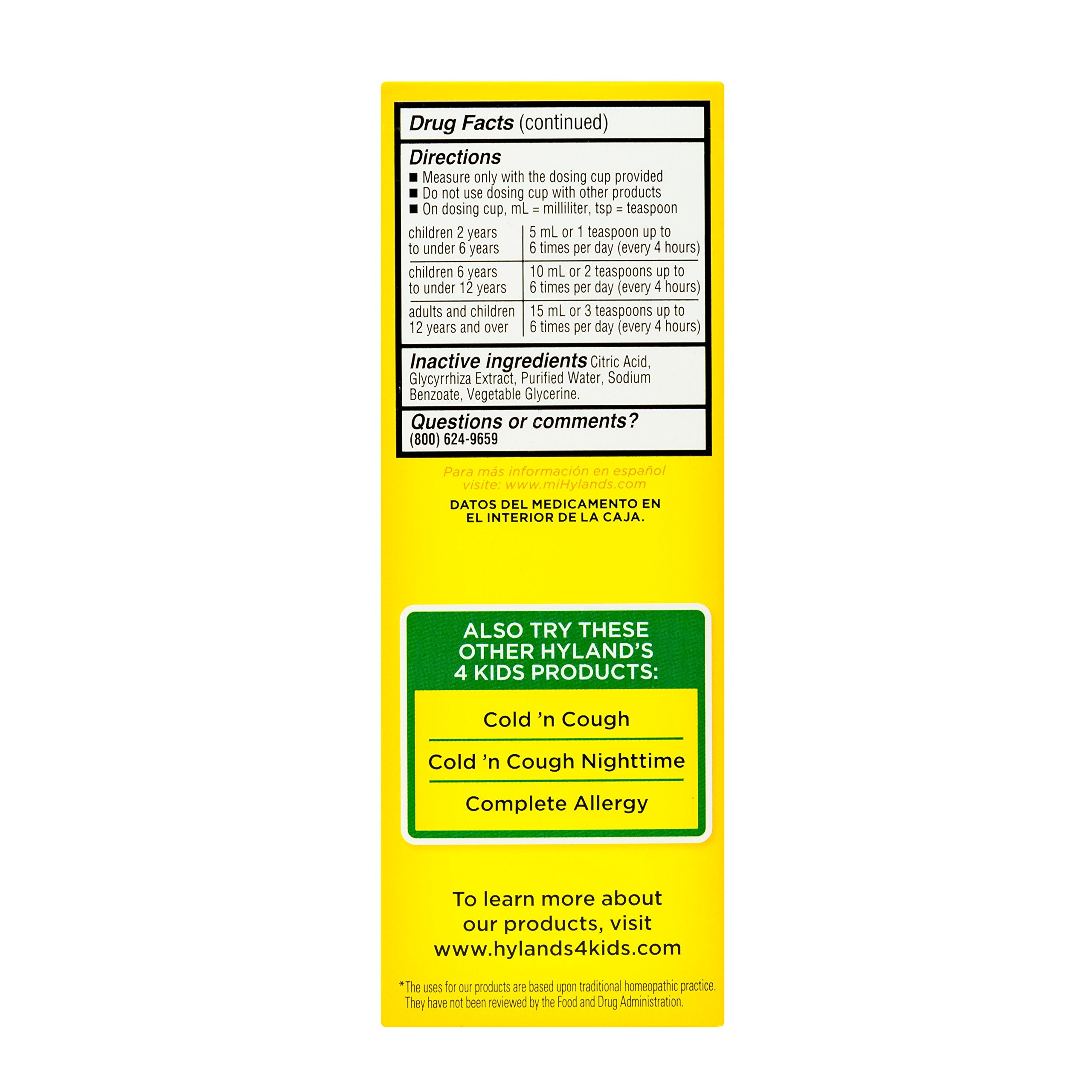 Flacon Hyland's 4 Kids sans colorants, usage quotidien sûr.