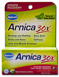 Hyland's Arnica 30x, bouteille de pilules, soulagement temporaire après effort.