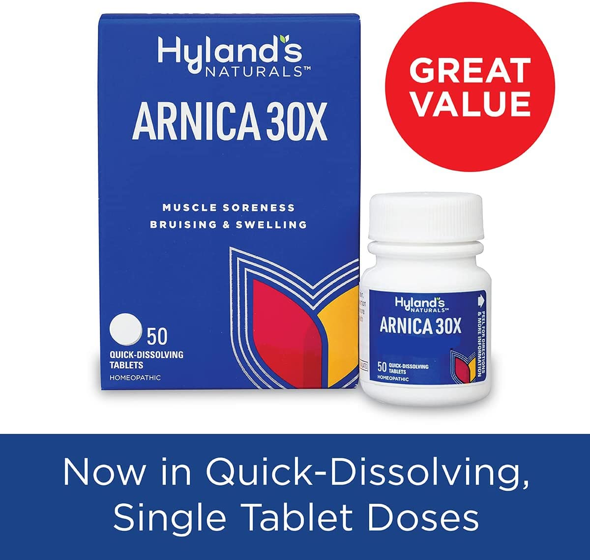 Hyland's Arnica 30x pack de 150 tablettes pour plusieurs doses.