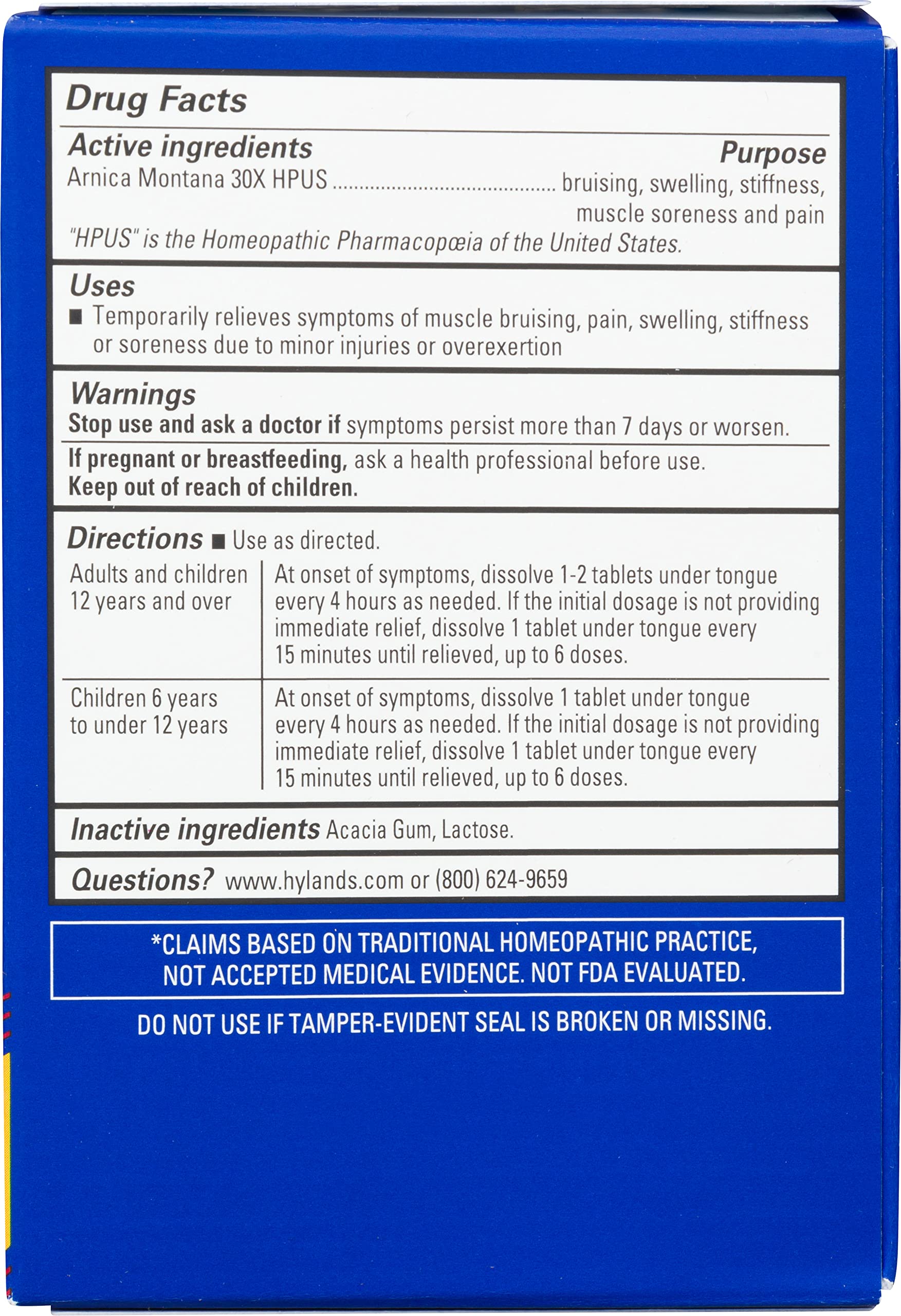 Hyland's Arnica 30x tablettes fondent dans la bouche.