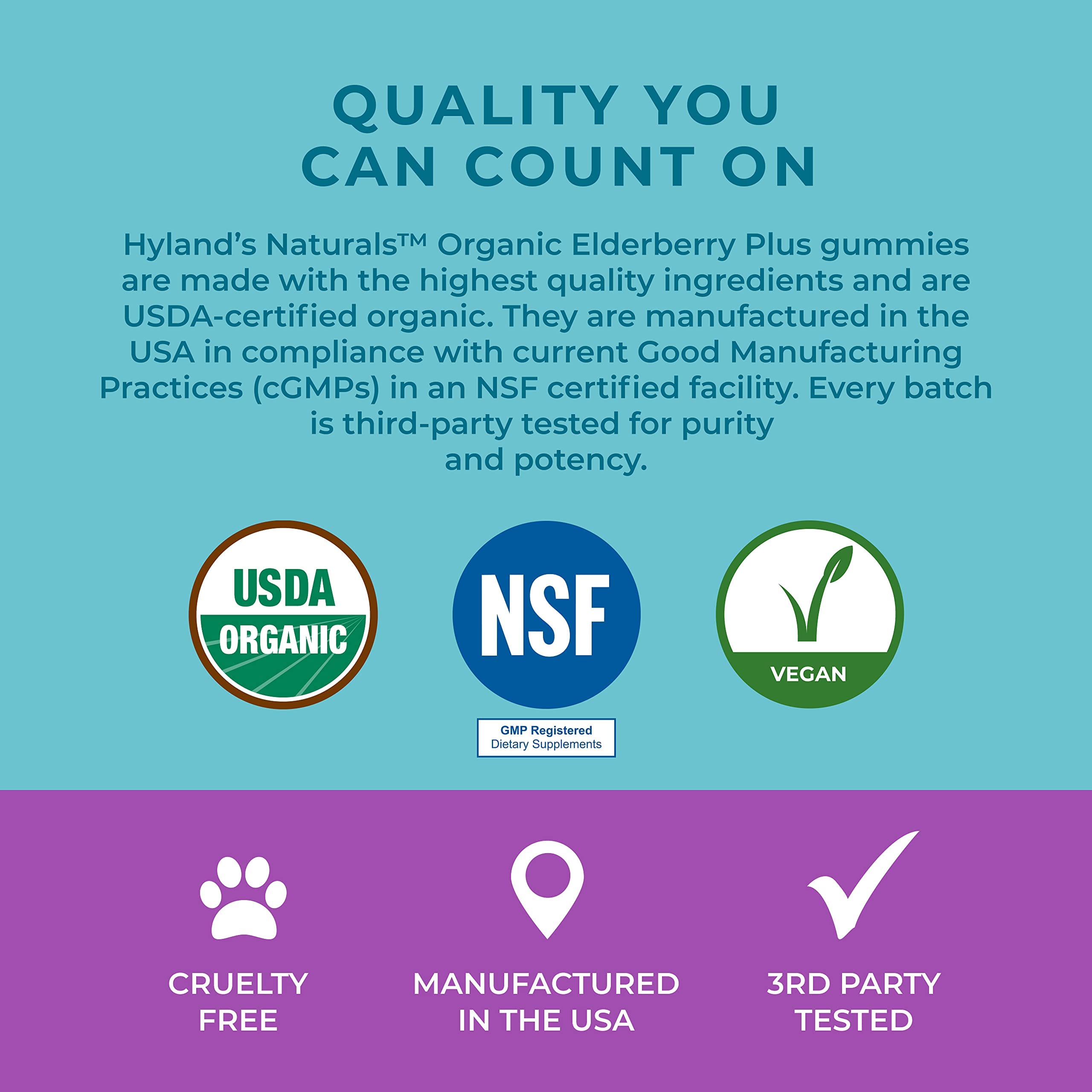 Hyland's Gommes Sureau Noir Plus – sans allergènes majeurs.