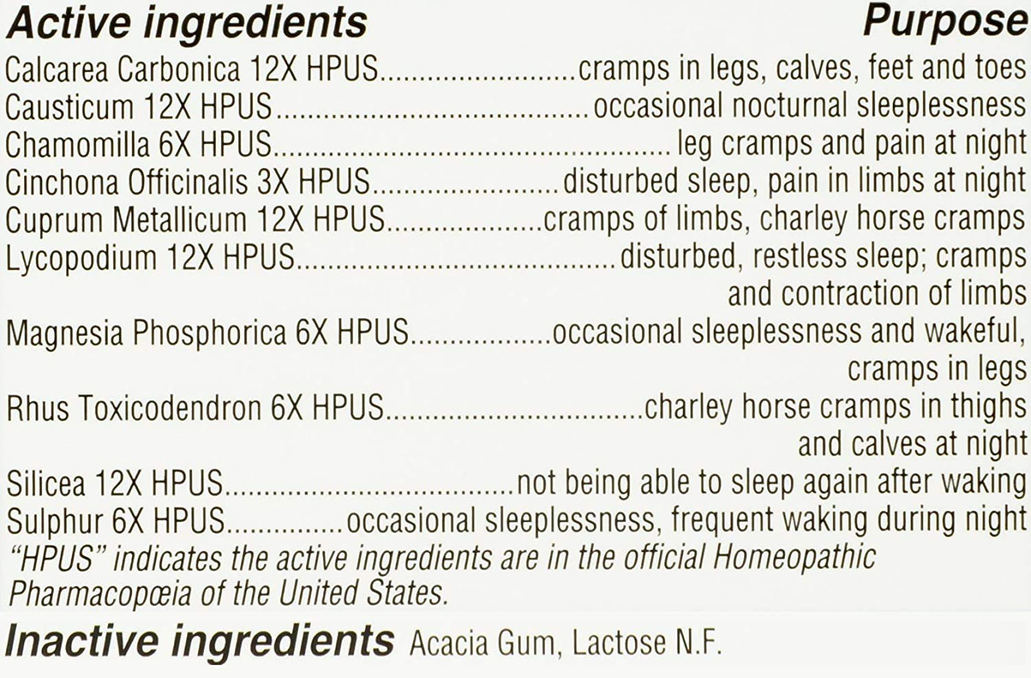 Hyland's Leg Cramps PM – Utilisation nocturne pour soutenir le repos musculaire.