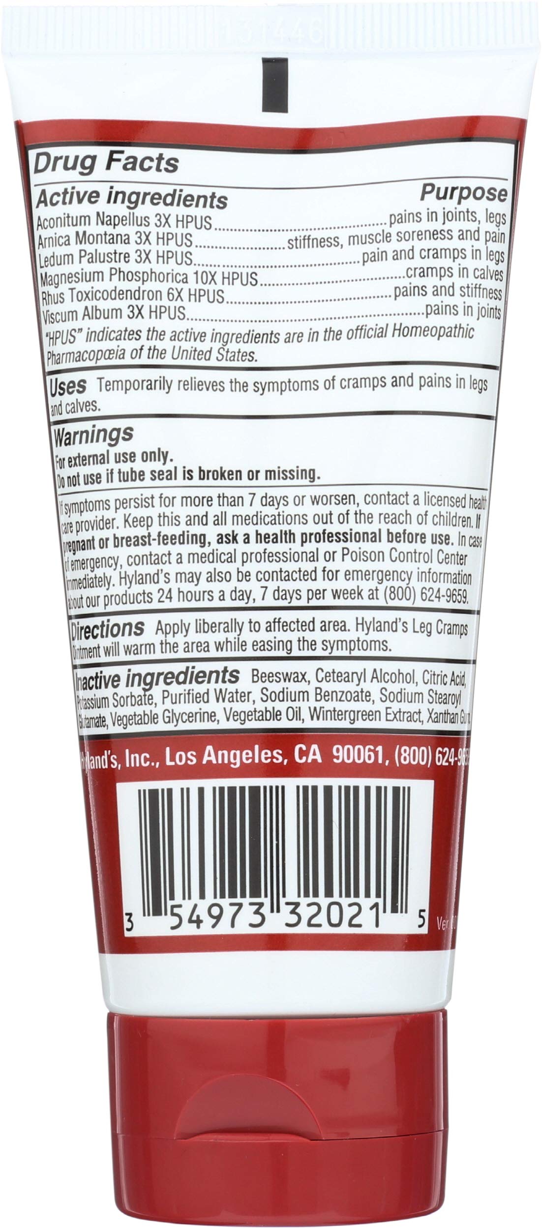 Hyland's pommade-crampes-arnica, ingrédients naturels pour le soin.