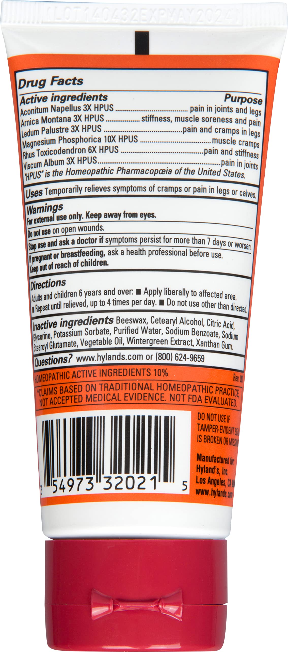 Hyland's Pommade Crampes Jambes Application Mollet: apaise les muscles et facilite le massage.