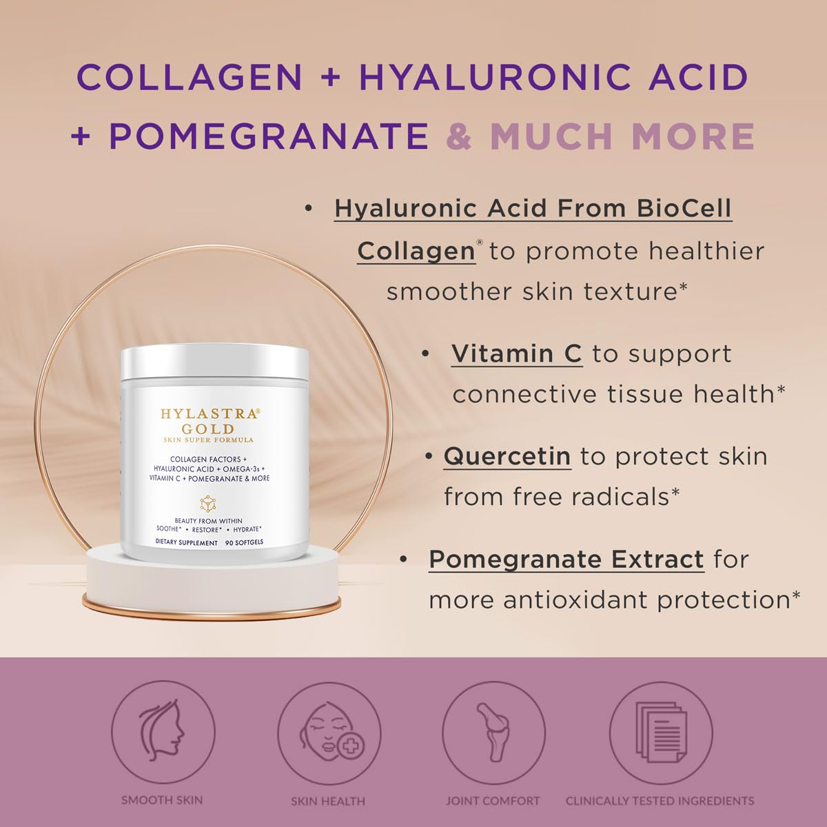 Purity Products Hylastra Gold – composition BioCell Collagen et vitamine C pour la peau
