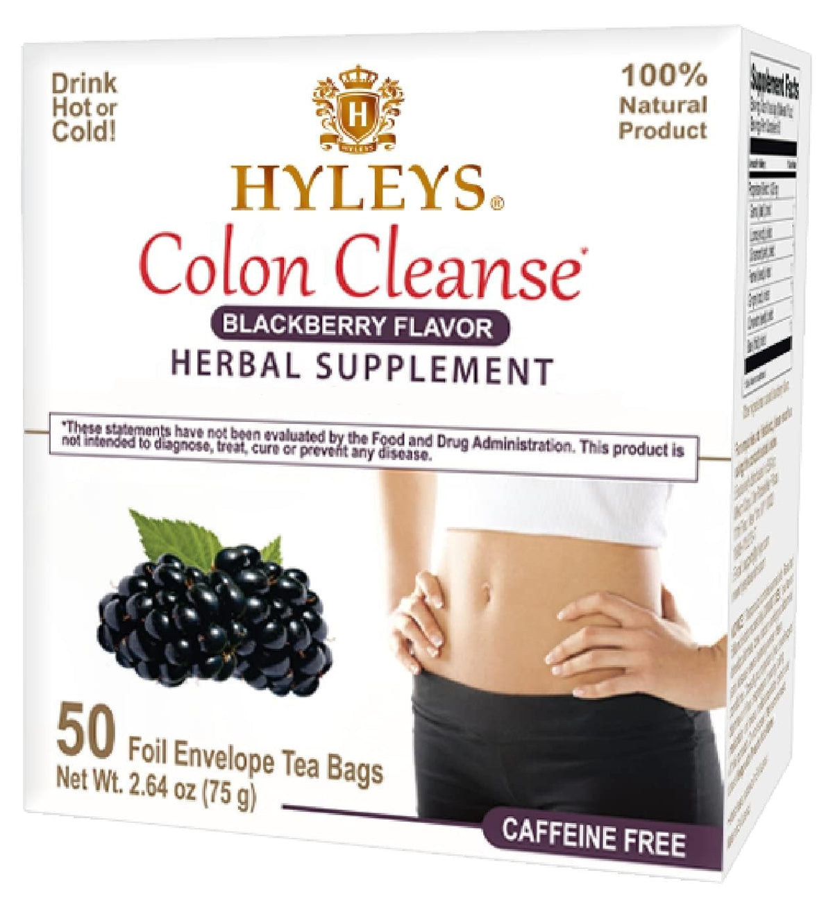 Boîte élégante Hyleys Colon Cleanse Framboise prête pour démarrer une routine détox douce.