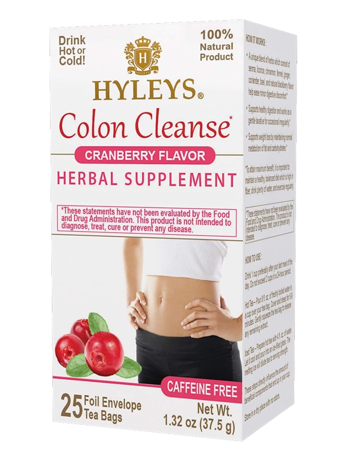 Infusion Hyleys Nettoyage du côlon avec sachets canneberge pour digestion douce