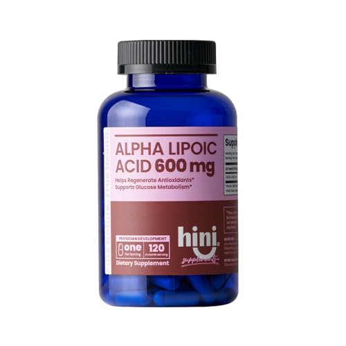 Bouteille HINI Alpha Lipoïque 600 mg avec capsules faciles à avaler pour la routine quotidienne.