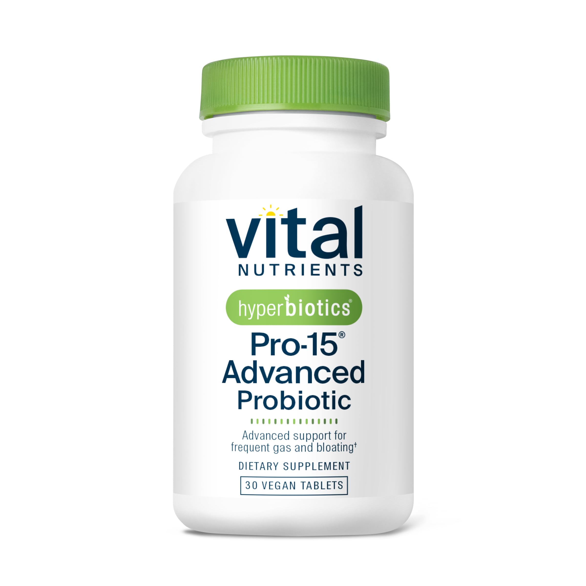 Hyperbiotics Pro-15: vue bouteille avec étiquette, soutien potentiel à la régularité digestive.