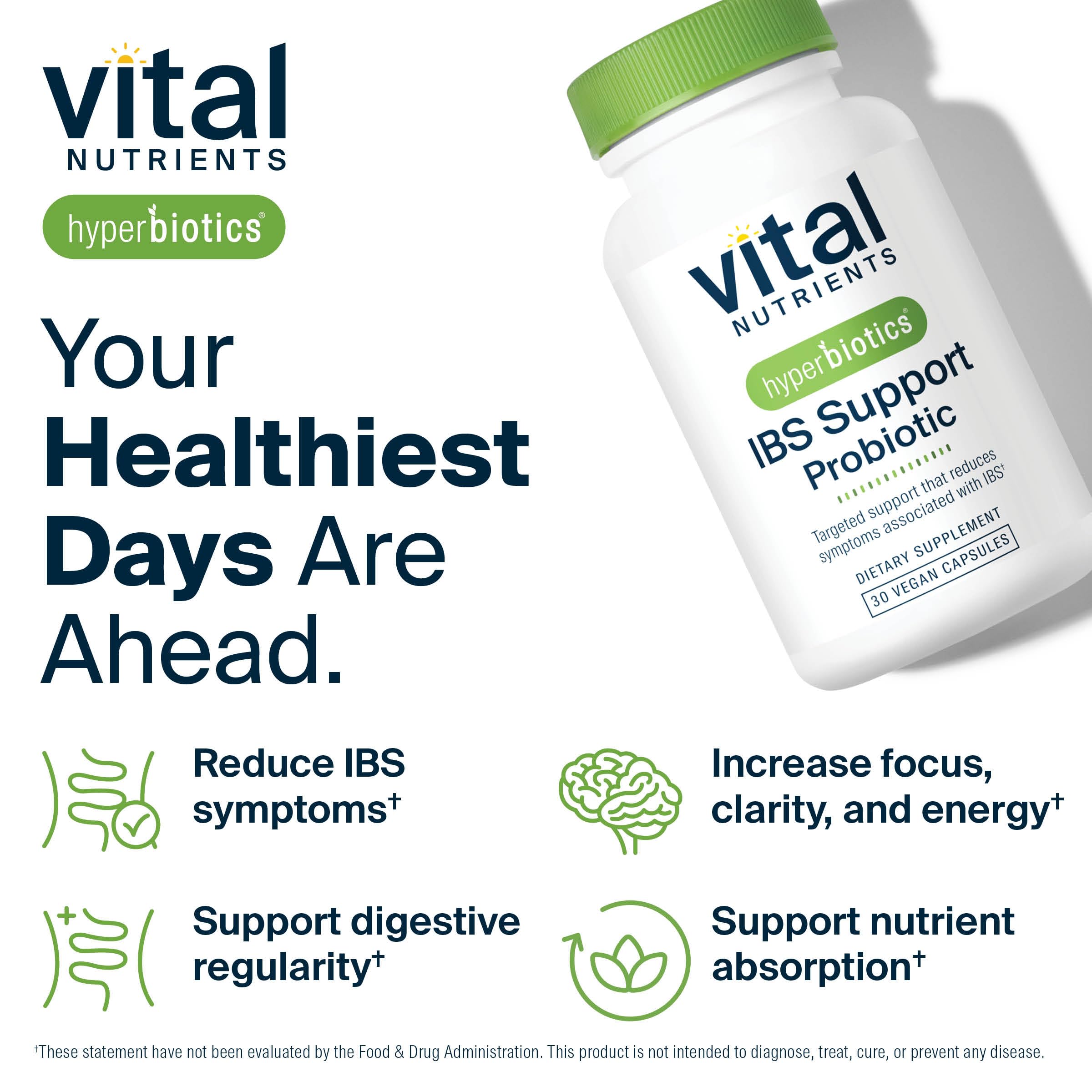 Hyperbiotics Vital Nutrients IBS Probiotic – Etiquette lisible et informations produit claires.