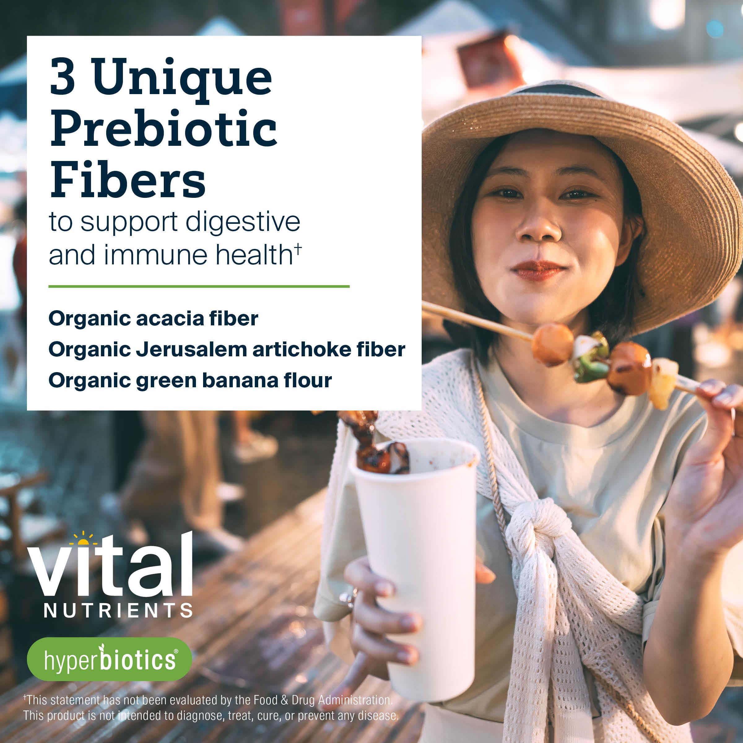 Hyperbiotics Vital Nutrients Poudre prébiotique organique, mélange neutre pour boissons quotidiennes