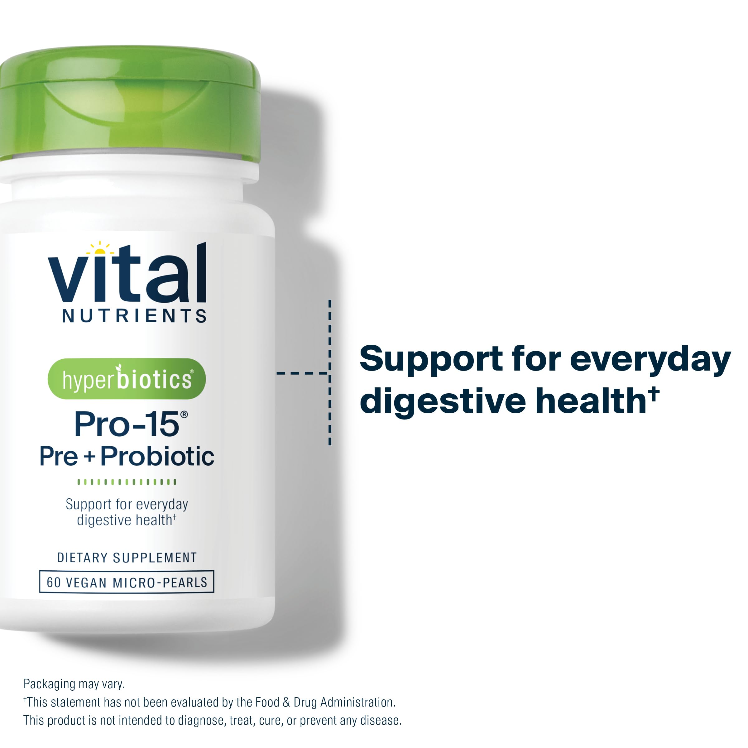 Hyperbiotics Vital Nutrients Pro-15 — emballage-vegan, pratique sans réfrigération.
