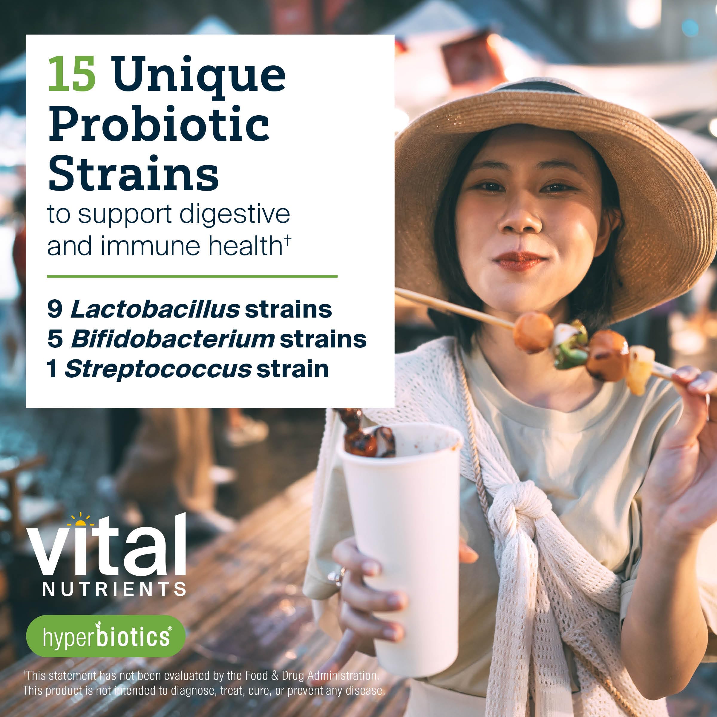 Hyperbiotics Vital Nutrients Pro-15 - sans gluten ni produits laitiers.