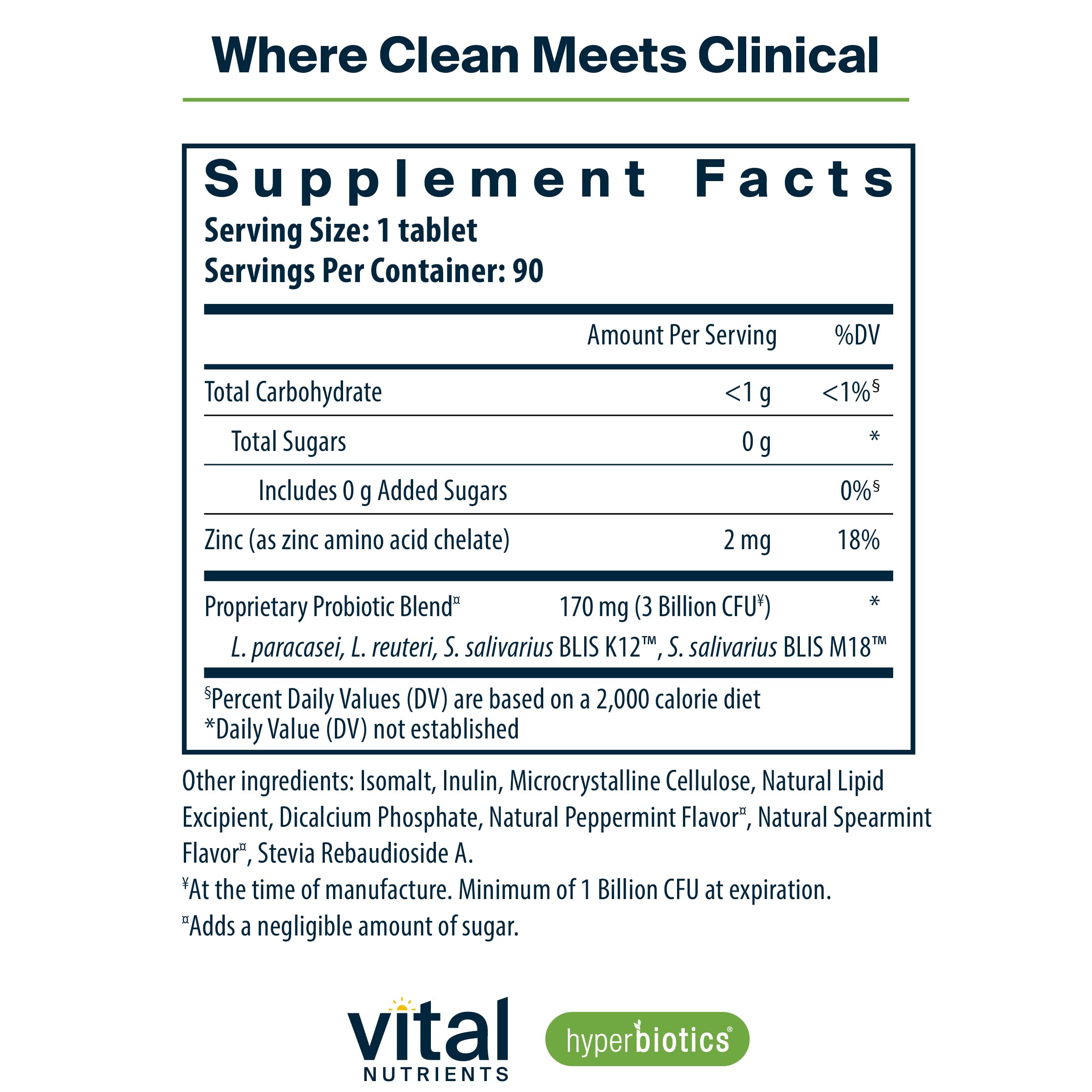 Hyperbiotics Vital Nutrients Pro Dental – tablette menthe fraîche, usage quotidien agréable.
