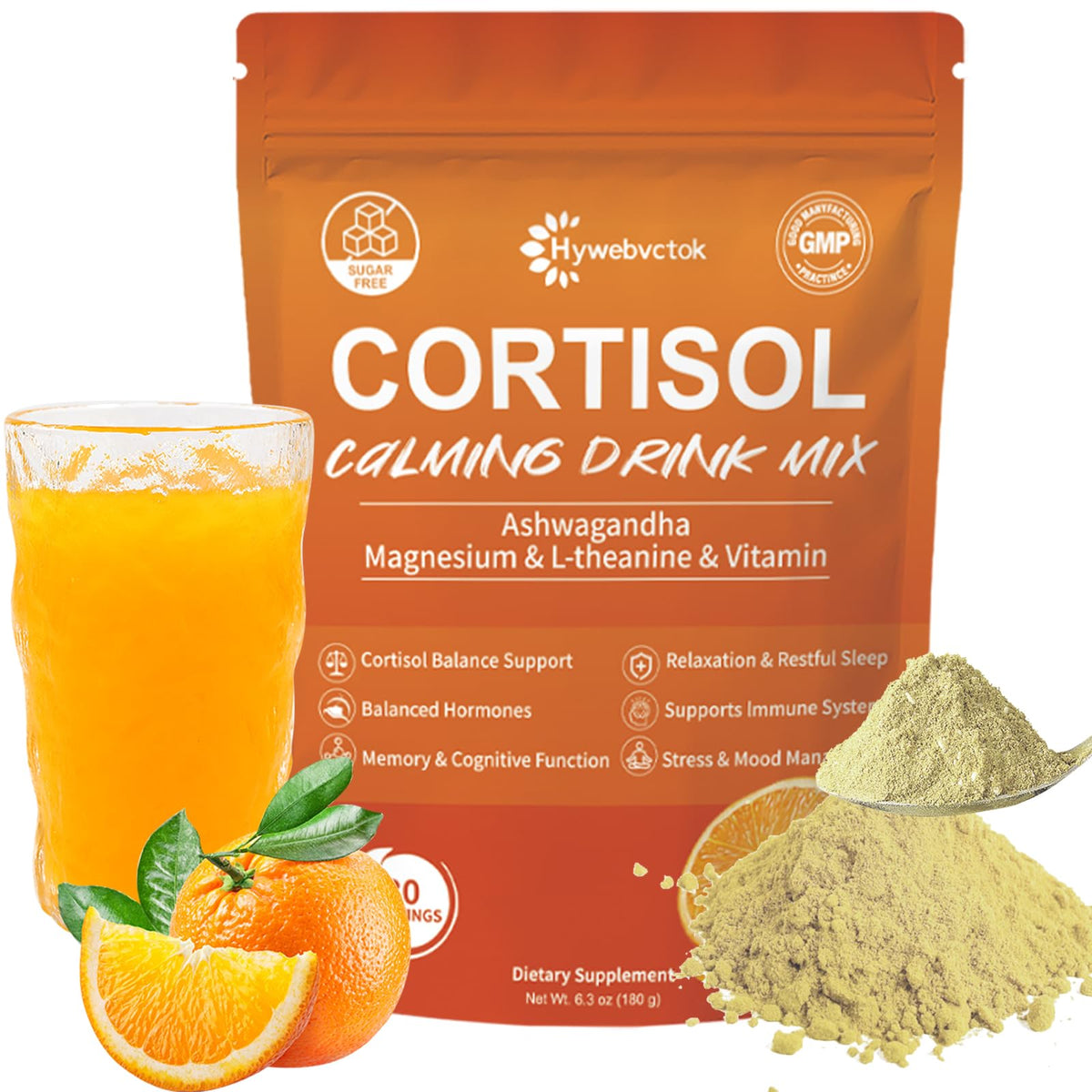 Hywebvctok poudre cortisol orange – sachet prêt à diluer pour soutenir le calme.