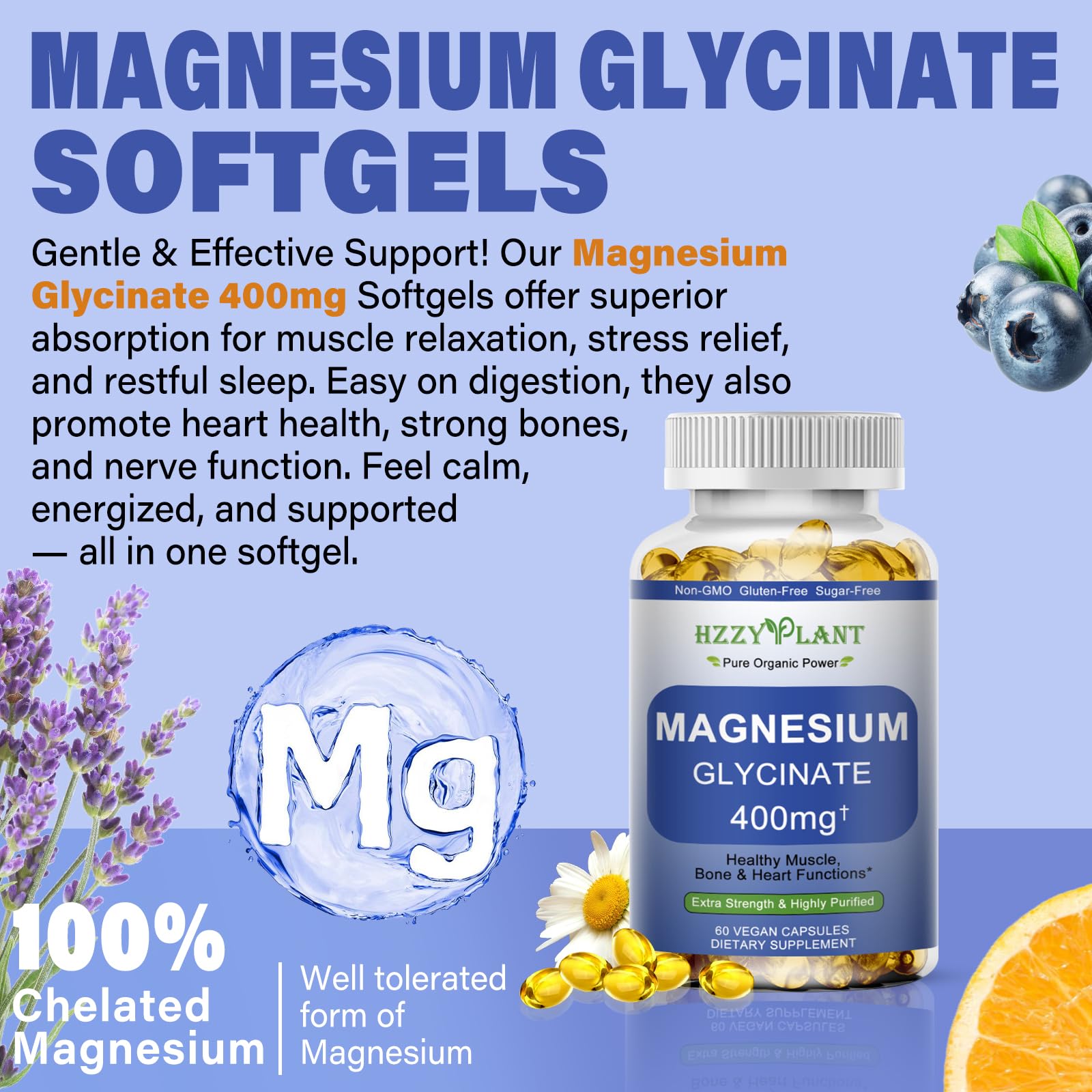 HZZYPLANT Magnésium glycinate – absorption élevée et digestion douce.