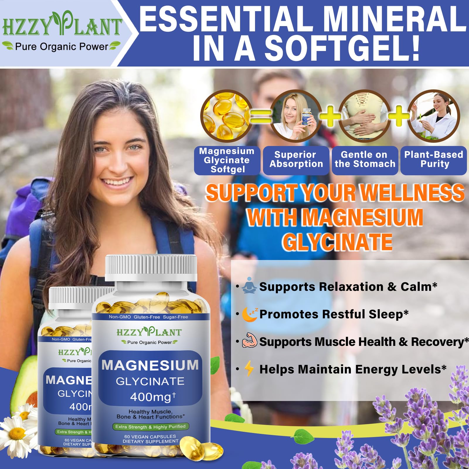 HZZYPLANT Magnésium glycinate – formulation vegan et sans OGM.