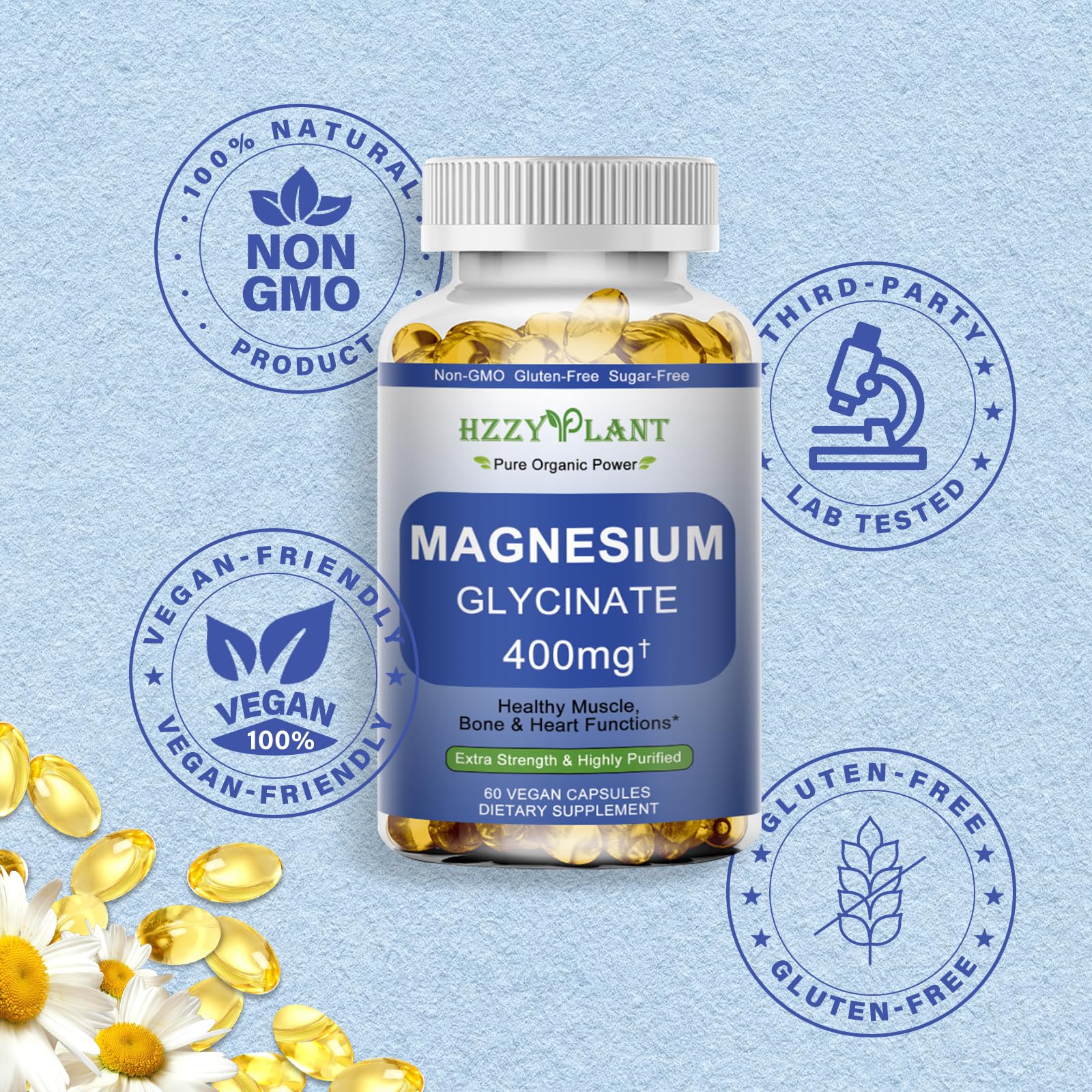 HZZYPLANT Magnésium glycinate – soutien du cœur et du sommeil de manière naturelle.
