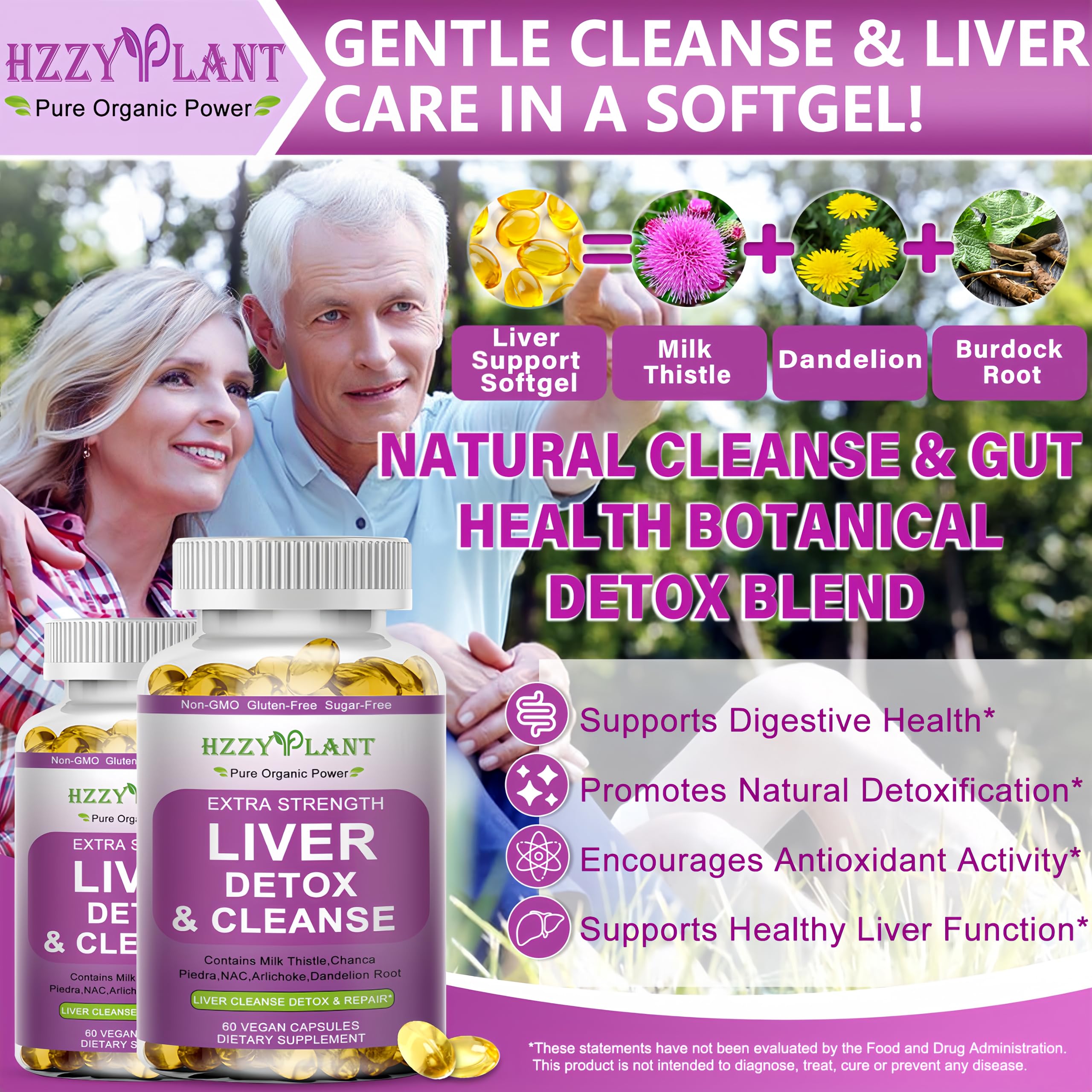 HZZYPLANT capsules détox avec artichaut et pissenlit pour une détox naturelle.