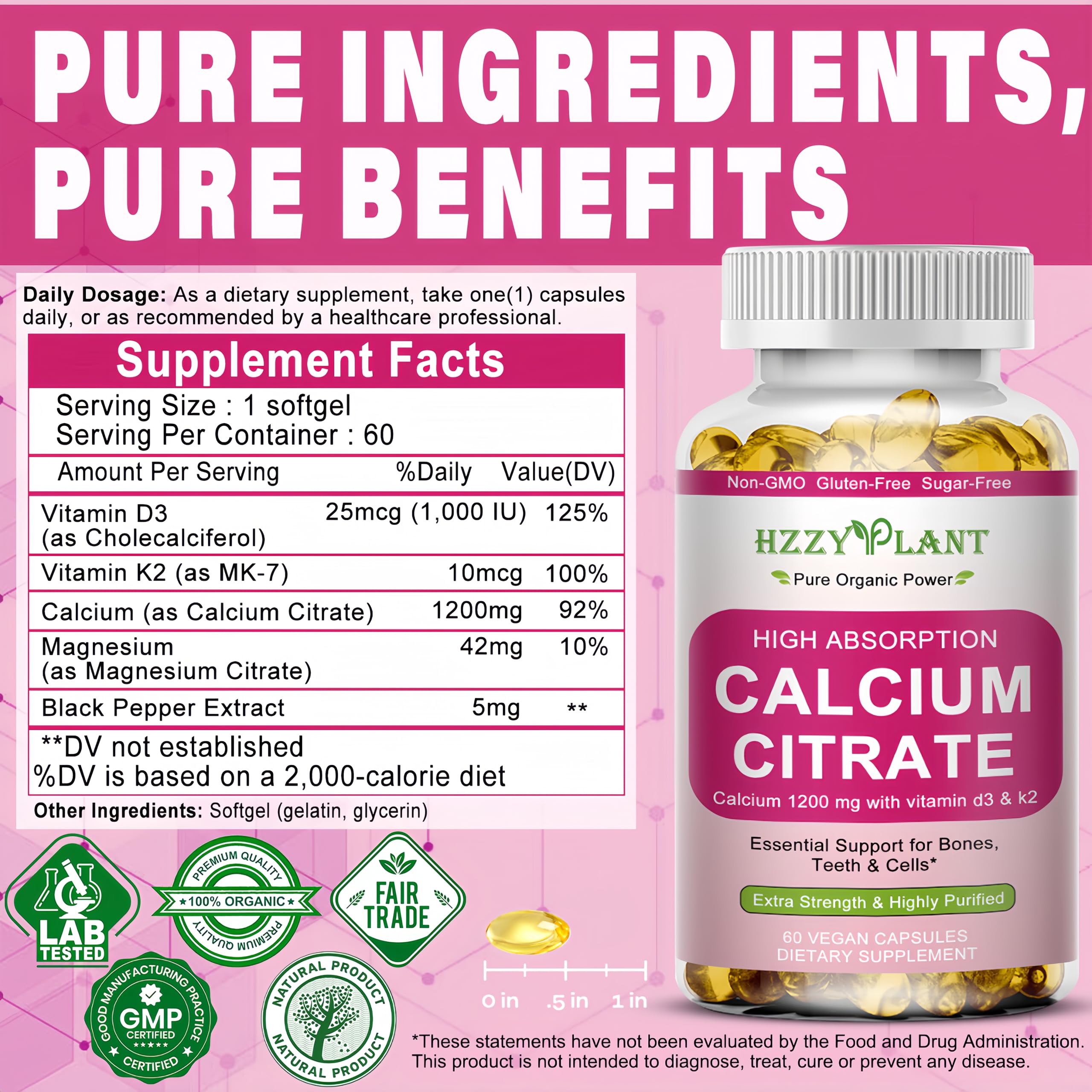 Formule calcium citrate 1200 mg végane et douce sur l estomac par HZZYPLANT