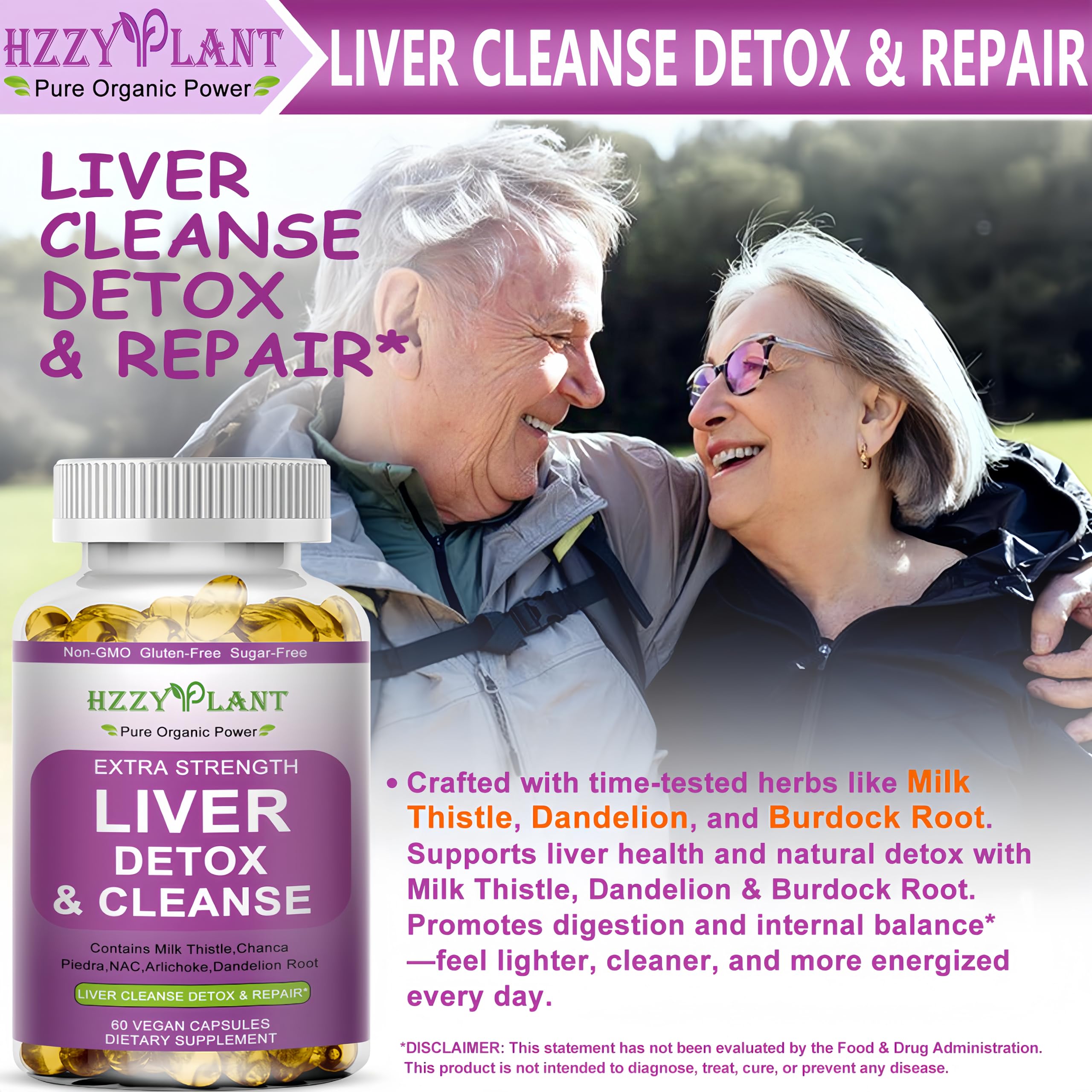 HZZYPLANT capsules molles détox avec chardon-Marie et NAC pour le foie.