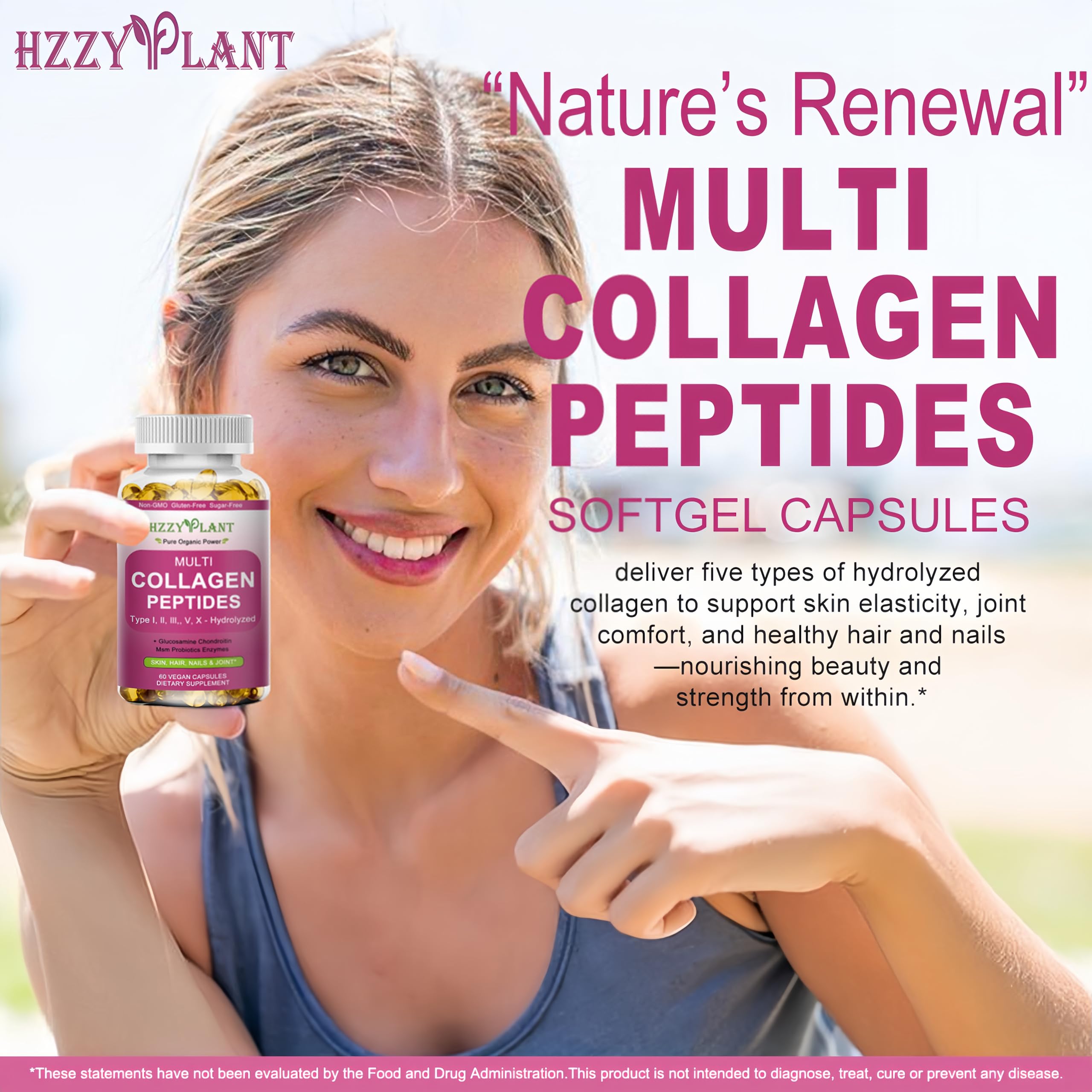 HZZYPLANT multicollagène, détail de l'étiquette et des ingrédients clés.