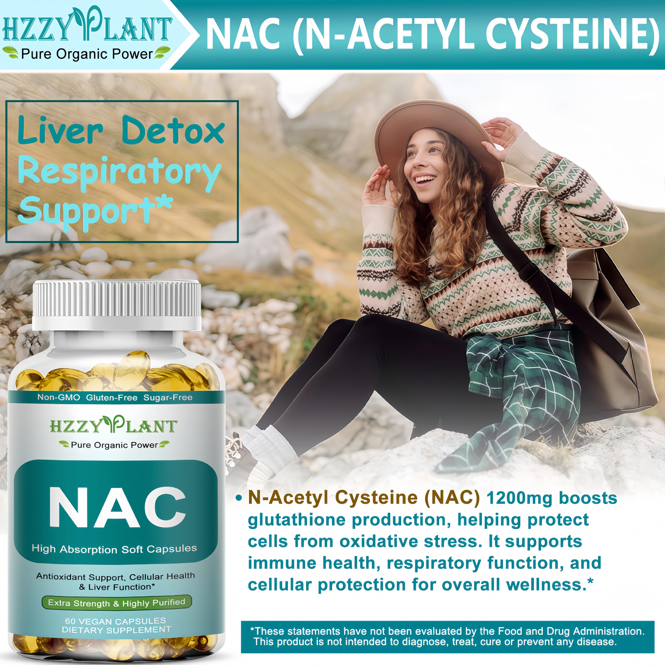HZZYPLANT NAC, bouteille de gelules molles pratique pour la routine quotidienne.