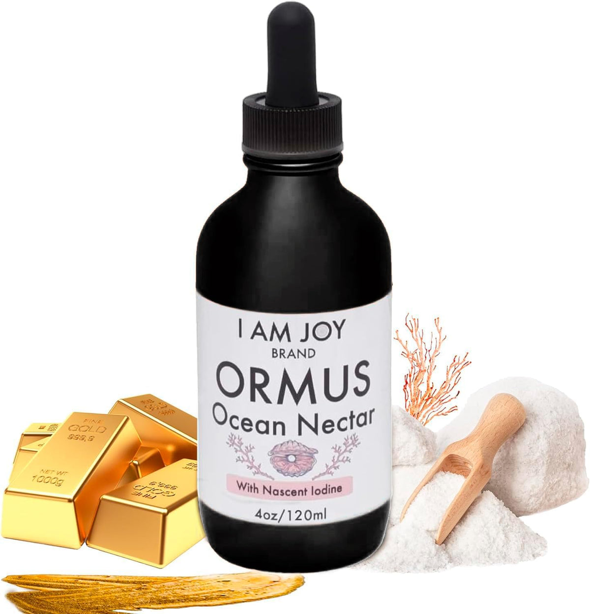 I Am Joy co. Ormus Ocean Nectar en bouteille, utilisation quotidienne potentielle.