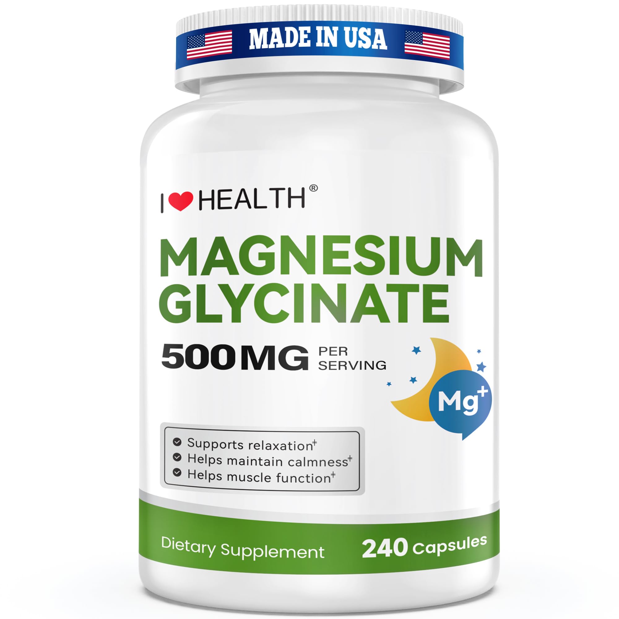I LOVE HEALTH Magnésium Glycinate 500mg, capsules: absorption élevée et confort digestif