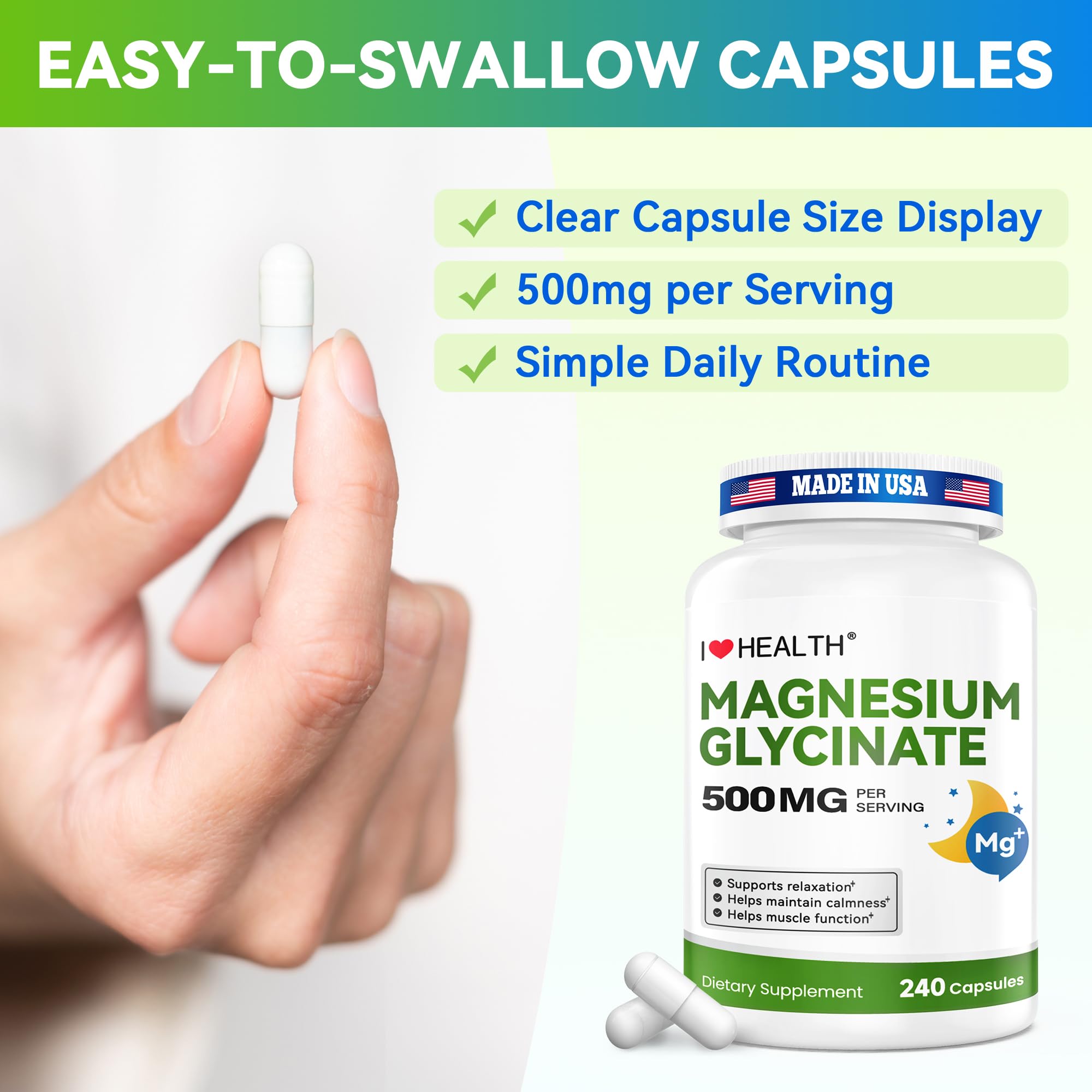 I LOVE HEALTH Magnésium Glycinate: formule douce pour estomac sensible