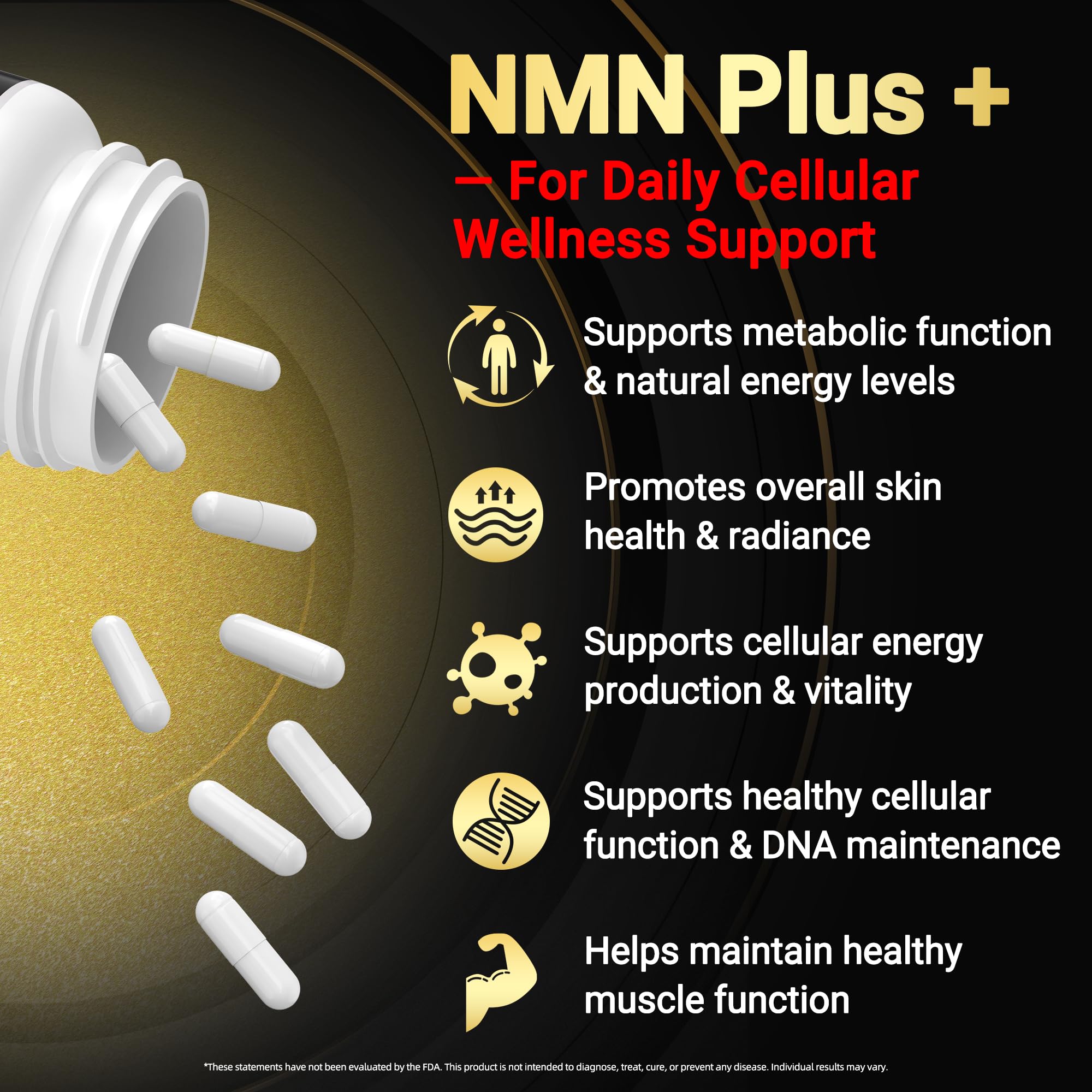 Boîte NMN Complex Plus+ avec emballage non-OGM et sceau qualité.
