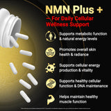 Boîte NMN Complex Plus+ avec emballage non-OGM et sceau qualité.